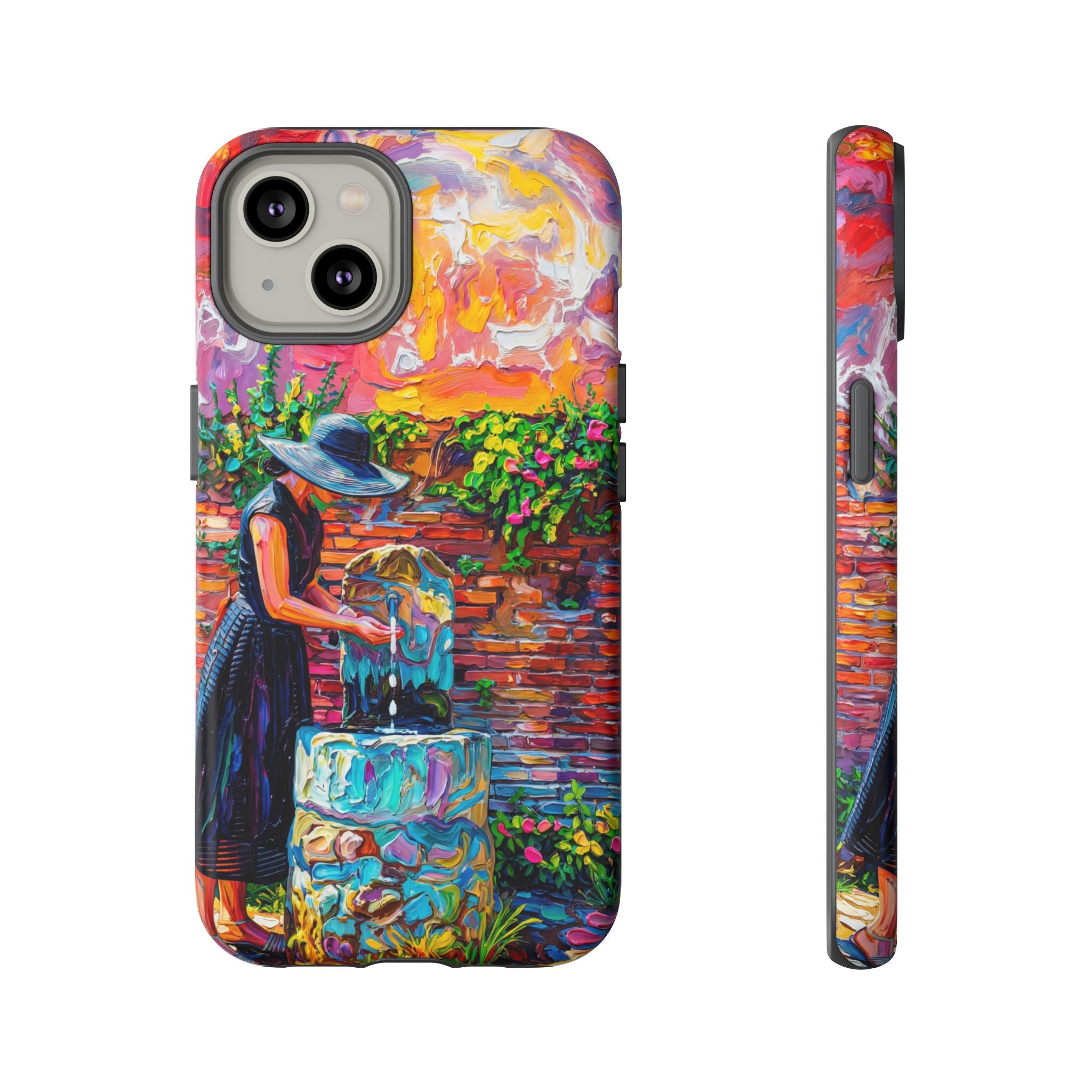 Artistic Garden iPhone Case | Woman at Fountain Colourful Painterly Design