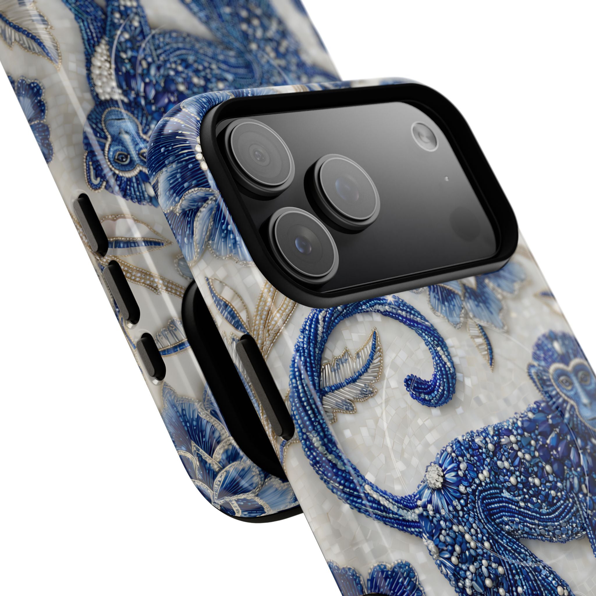 Custodia MagSafe per iPhone con Scimmia dello Zodiaco Asiatico | Custodia Protettiva con Arte in Porcellana Blu e Bianca | Regalo Anno della Scimmia