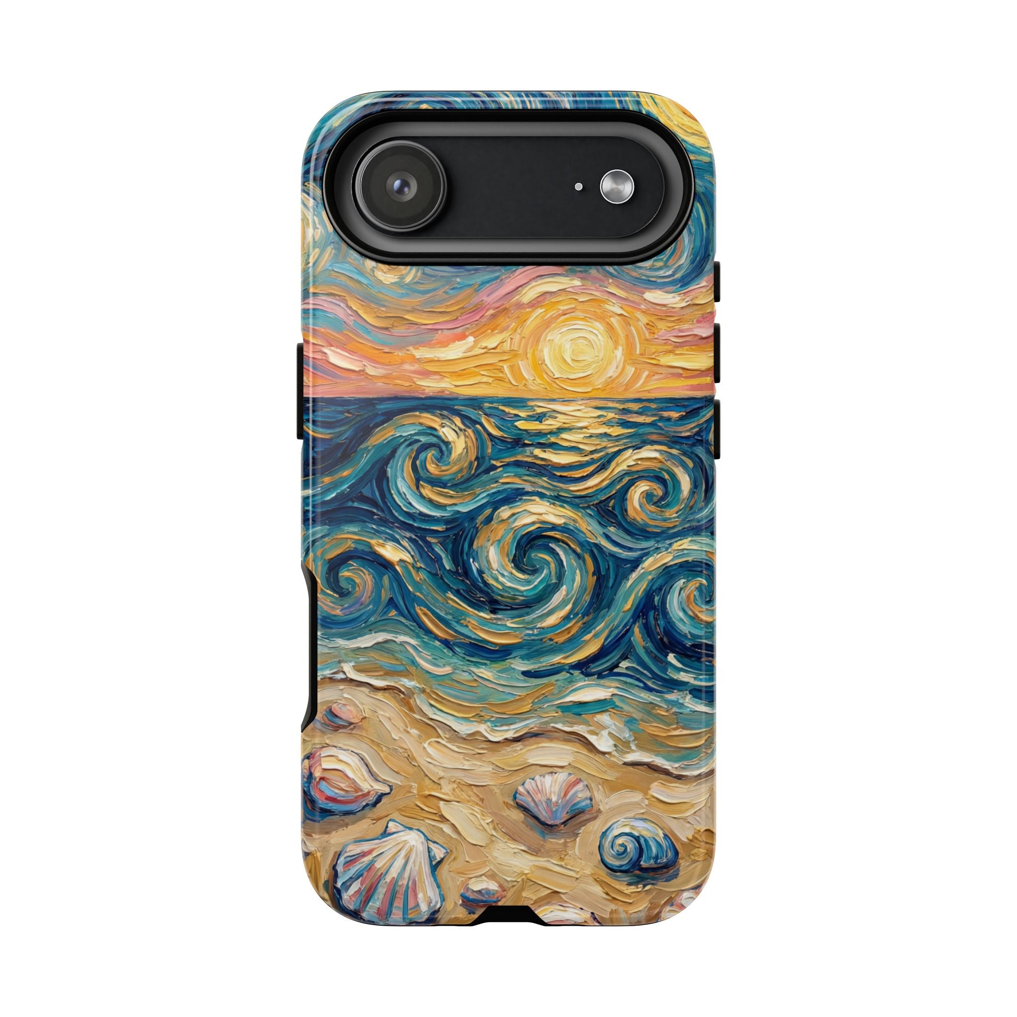 Sea Sunset iPhone Case — Van Gogh‑Style Beach Waves with Shells