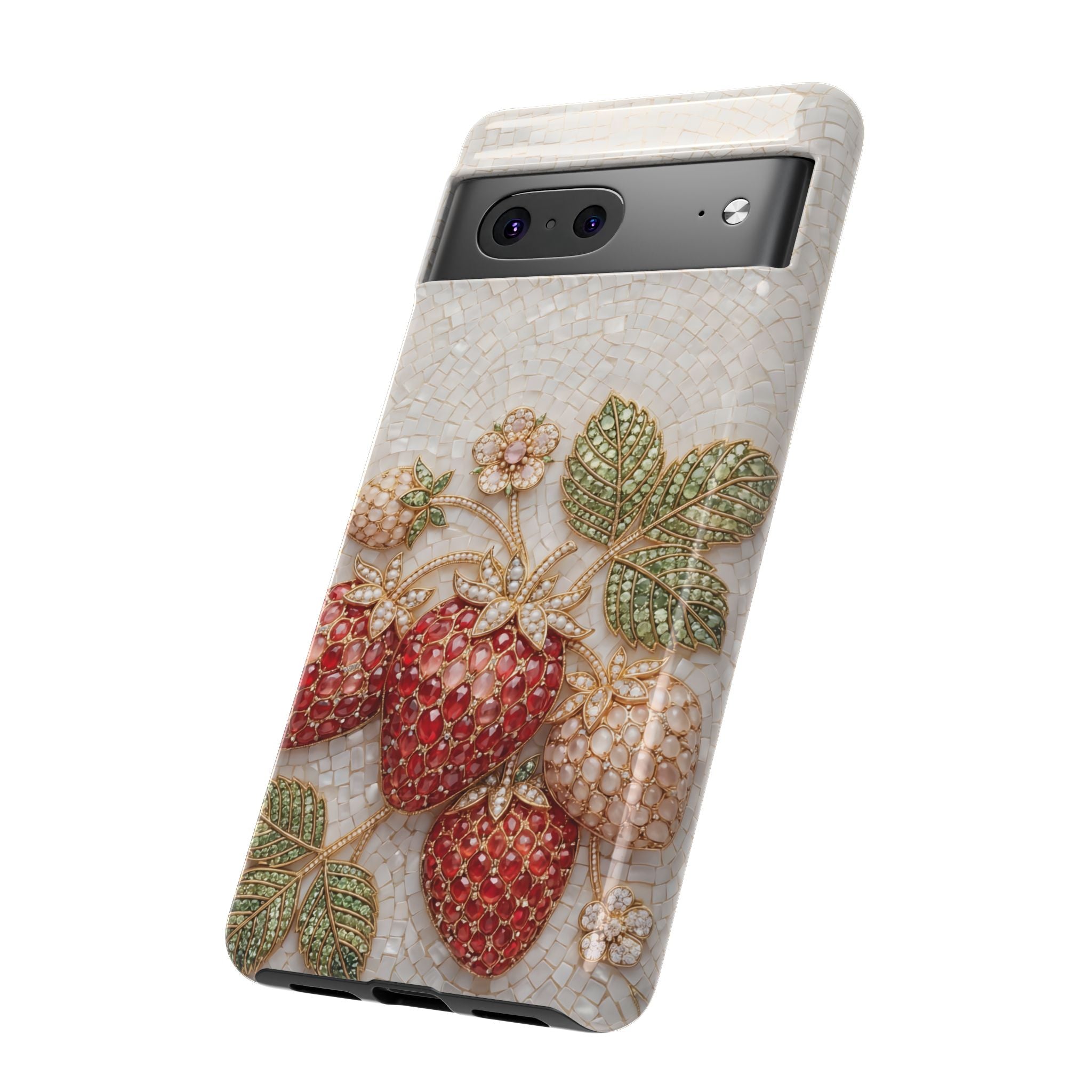 Strawberry Gem Tough Google Pixel Phone Case | Vintage Beaded Fruit Design