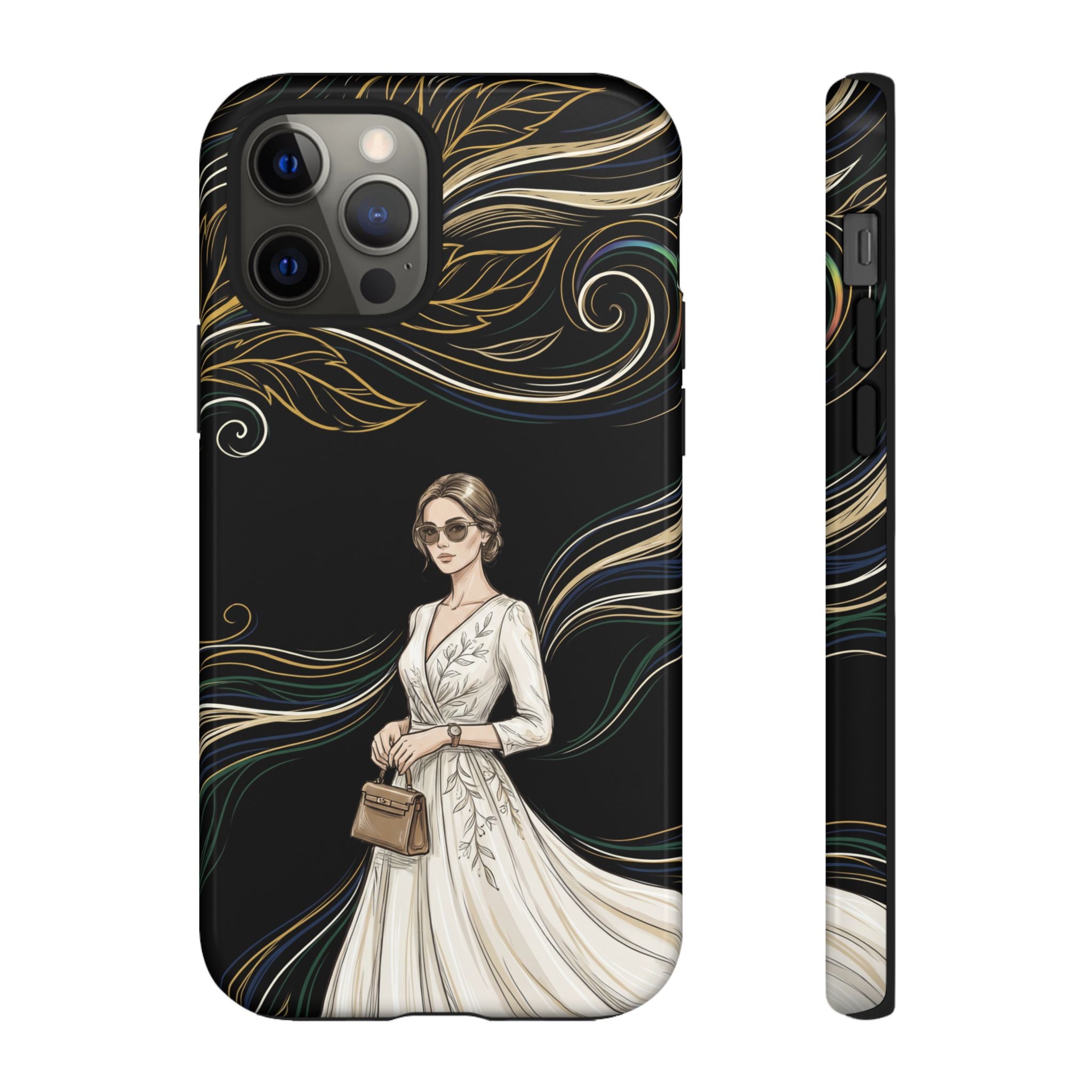 Elegant Woman Illustration iPhone Case | Vintage Bride in Flowing Gown