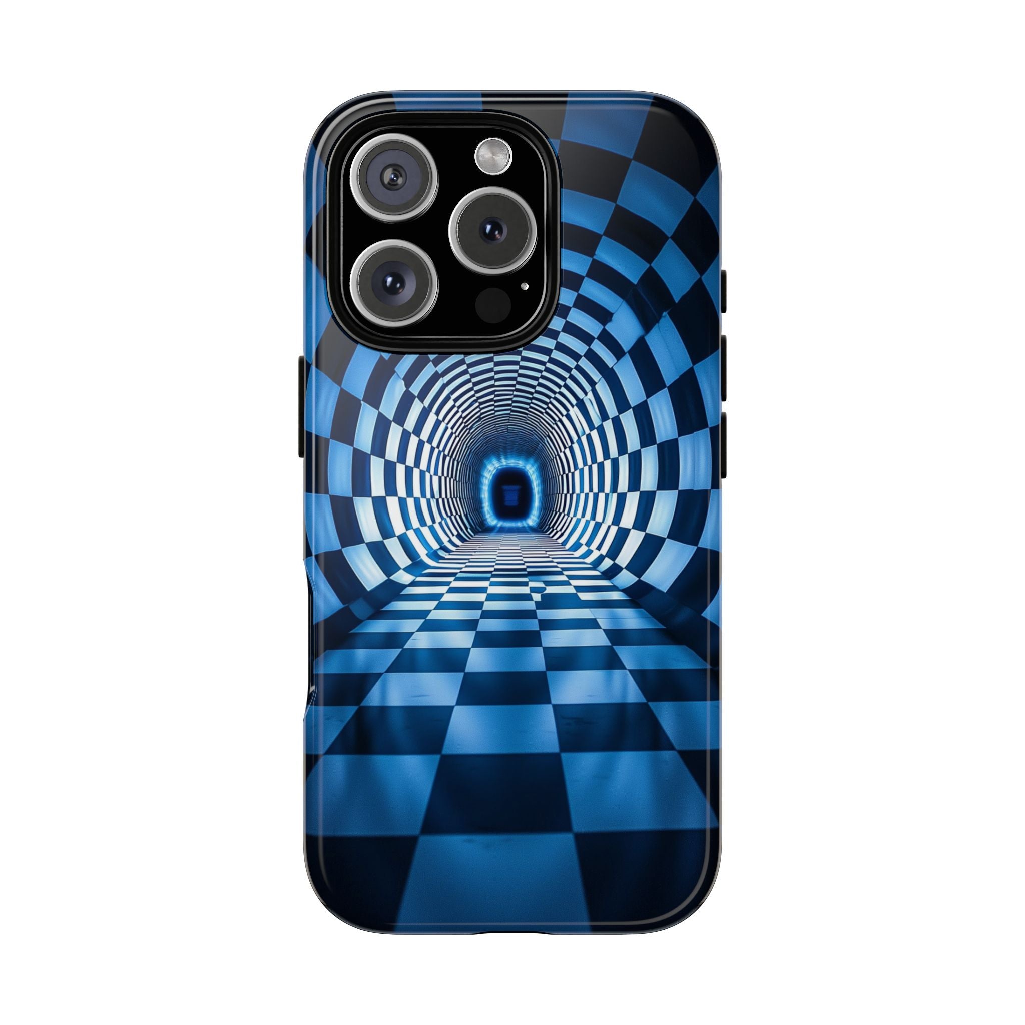 Blue Checkered Tunnel iPhone Case — 3D Optical Illusion Tough Case