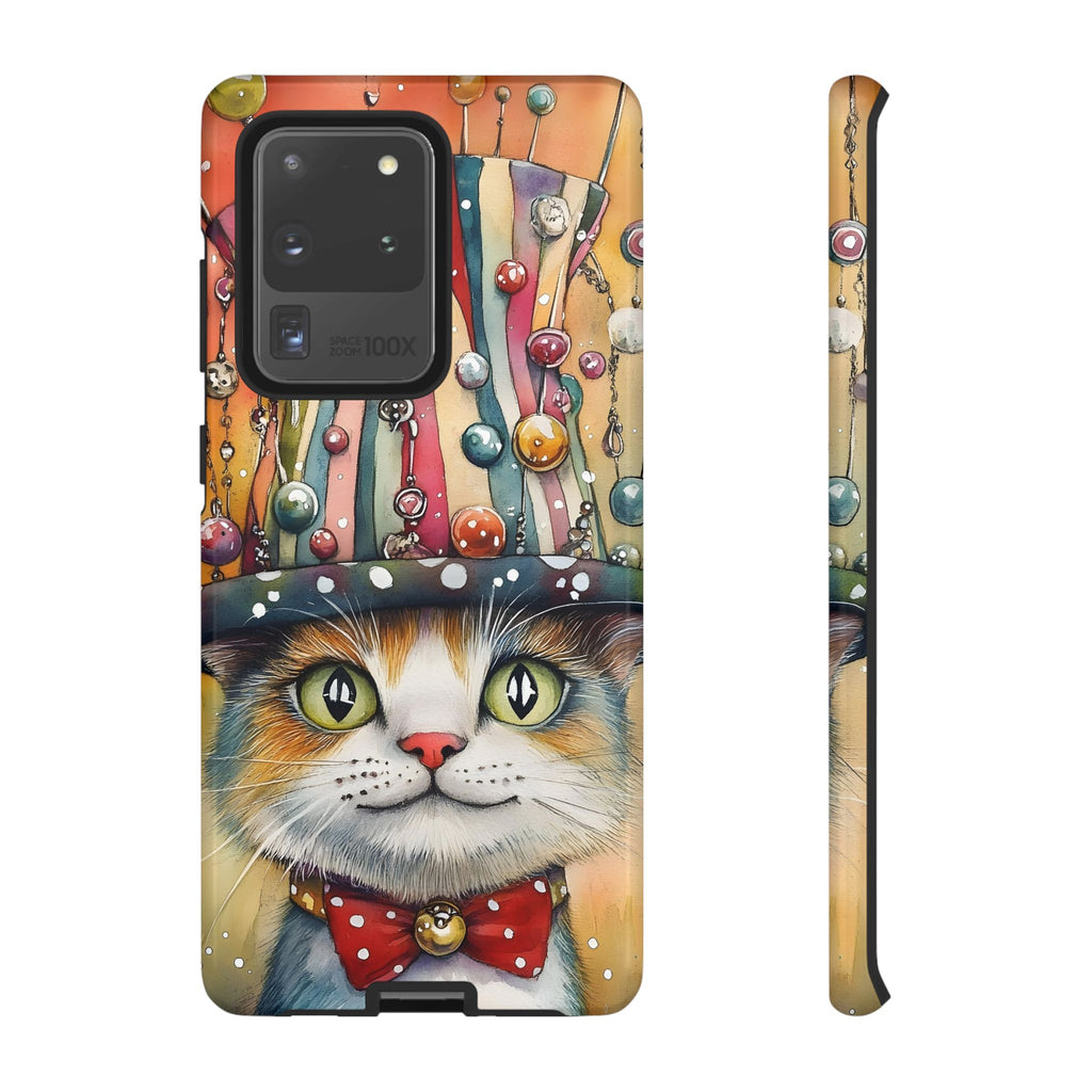 Cat in Colourful Top Hat Samsung Galaxy Case — Whimsical Cat Art iPhone Case