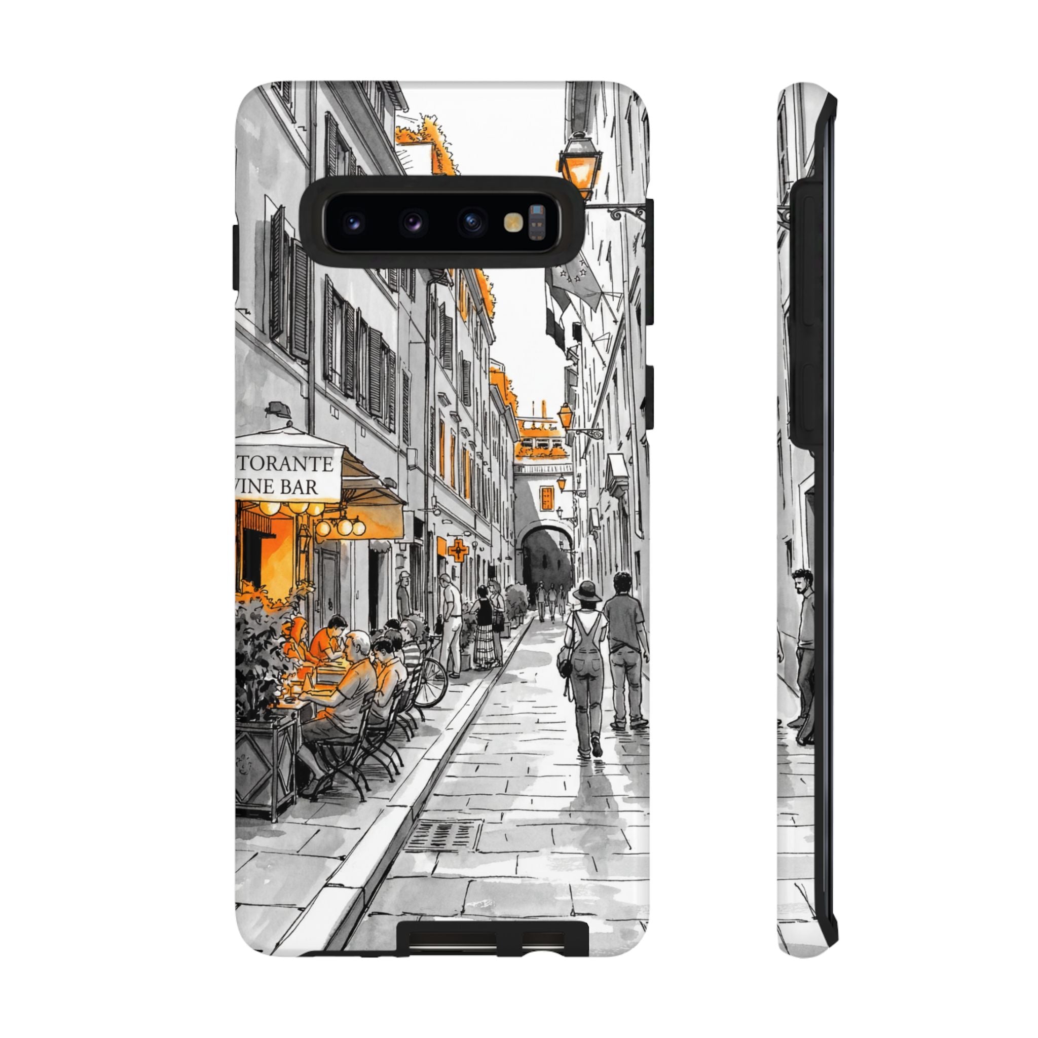 Italy Street Samsung Galaxy Case | Black & White Cityscape with Orange Accents