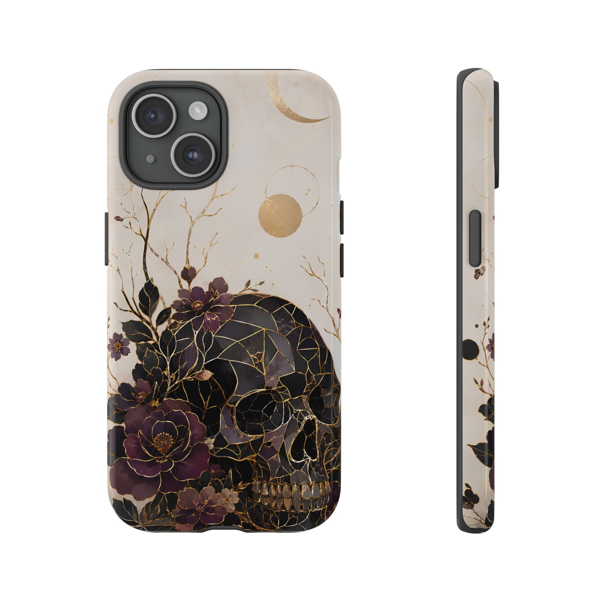 Gothic Skull iPhone Case | Dark Floral Rose Art Cover