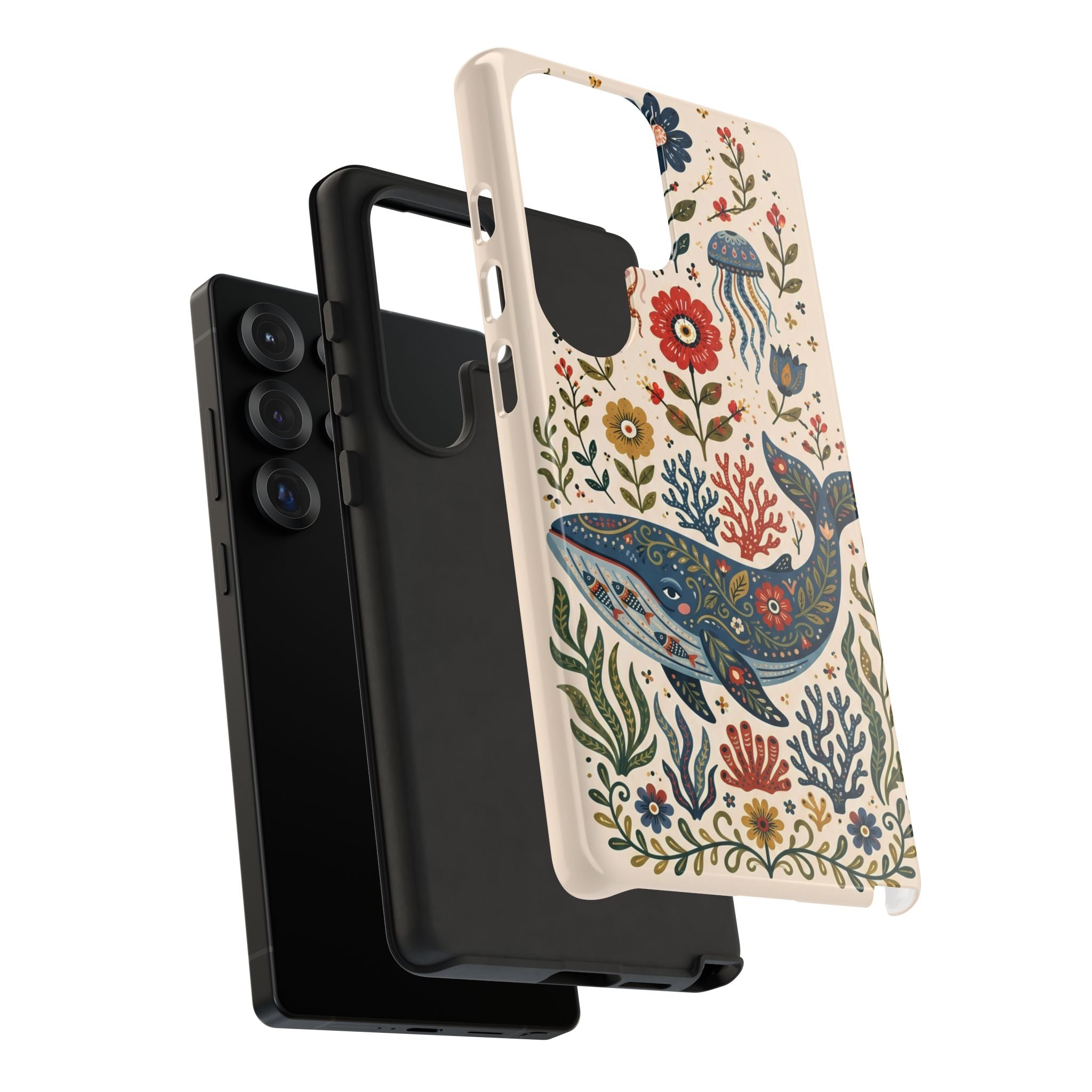 Floral Whale Samsung Galaxy Phone Case | Boho Marine Pattern Tough Case