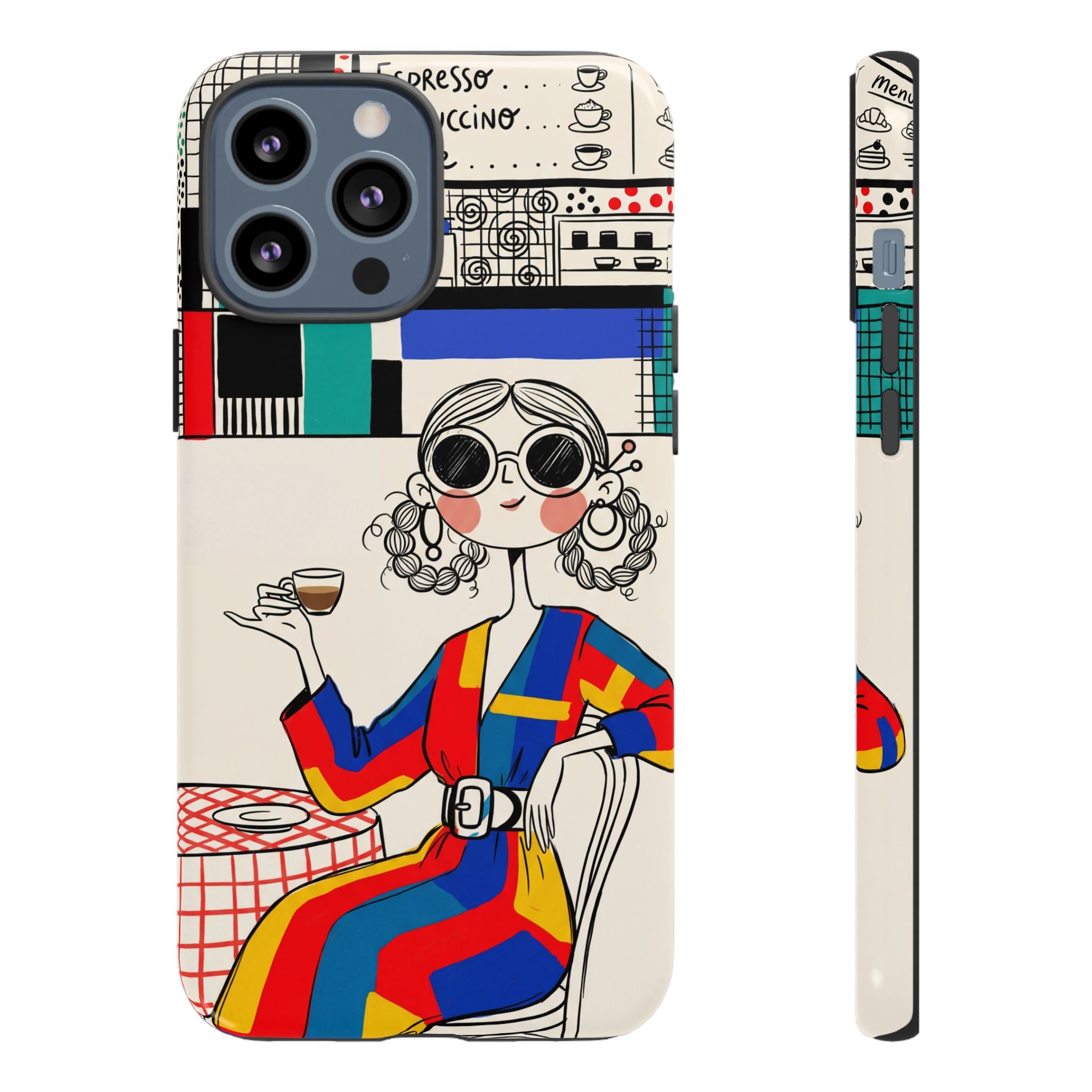 Retro Cafe iPhone Case | Colourful Chic Woman Illustration