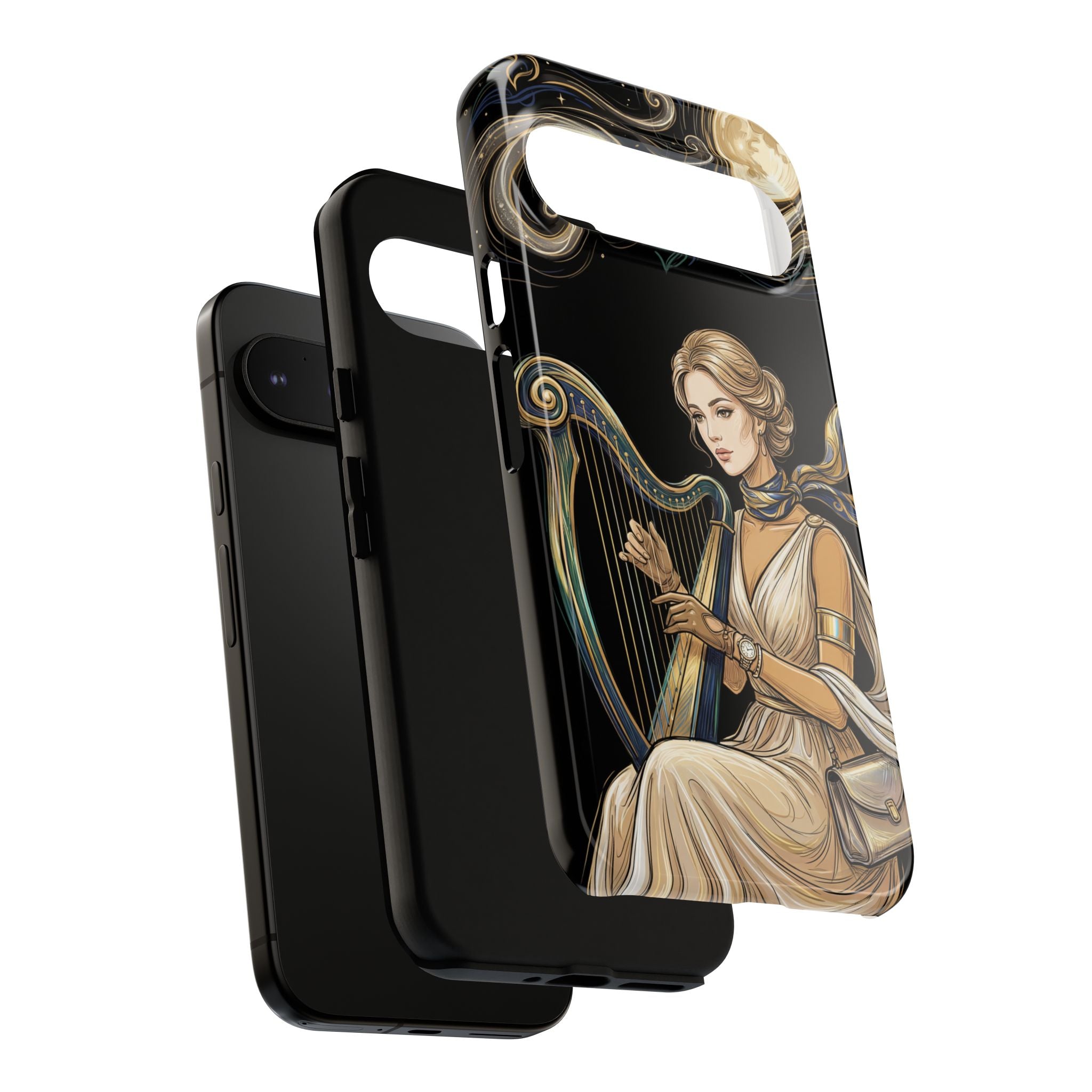 Moonlit Harp Google Pixel Phone Case | Vintage Goddess Musician Art