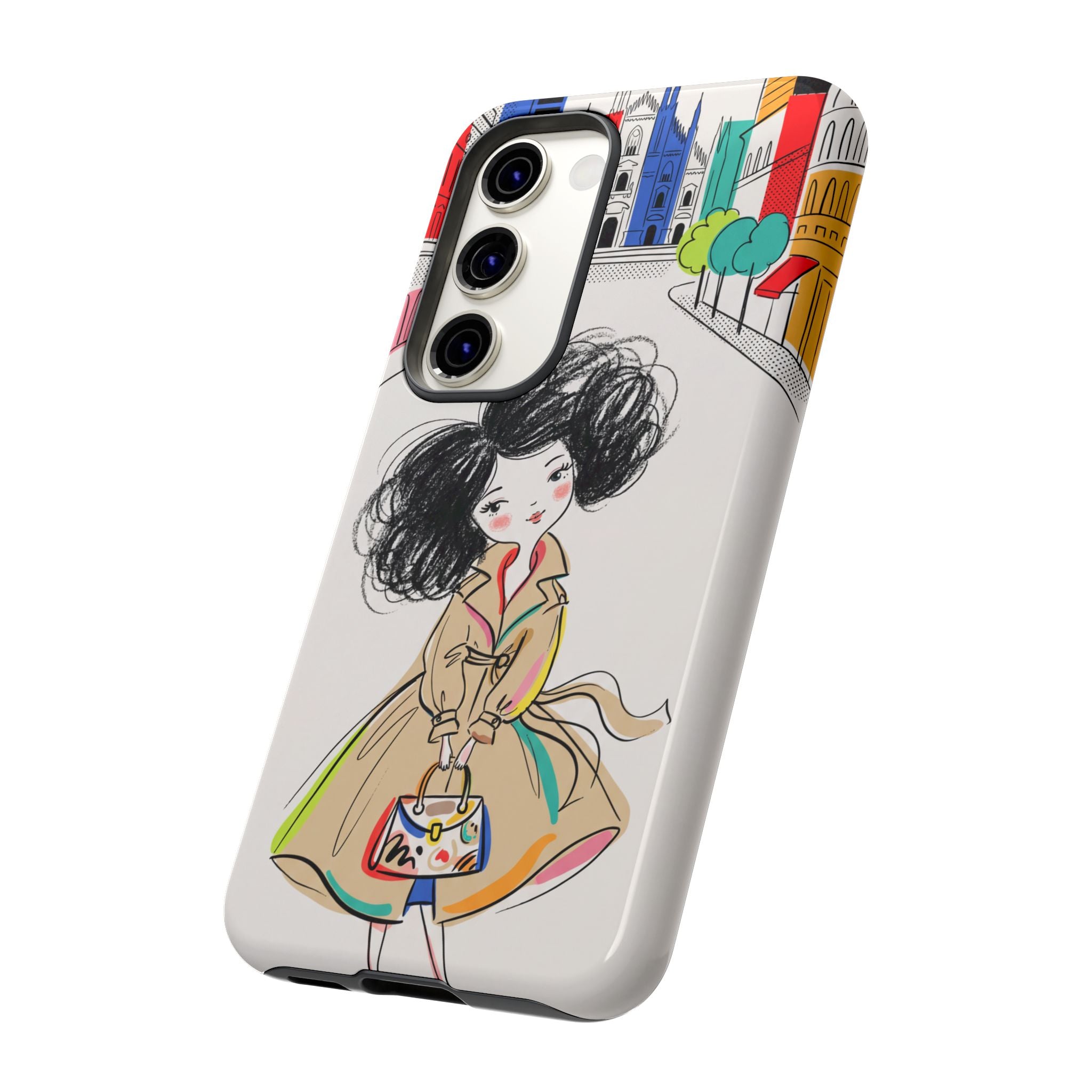 Illustrated Trench Coat Fashion Chic City Girl Samsung Galaxy Phone Case