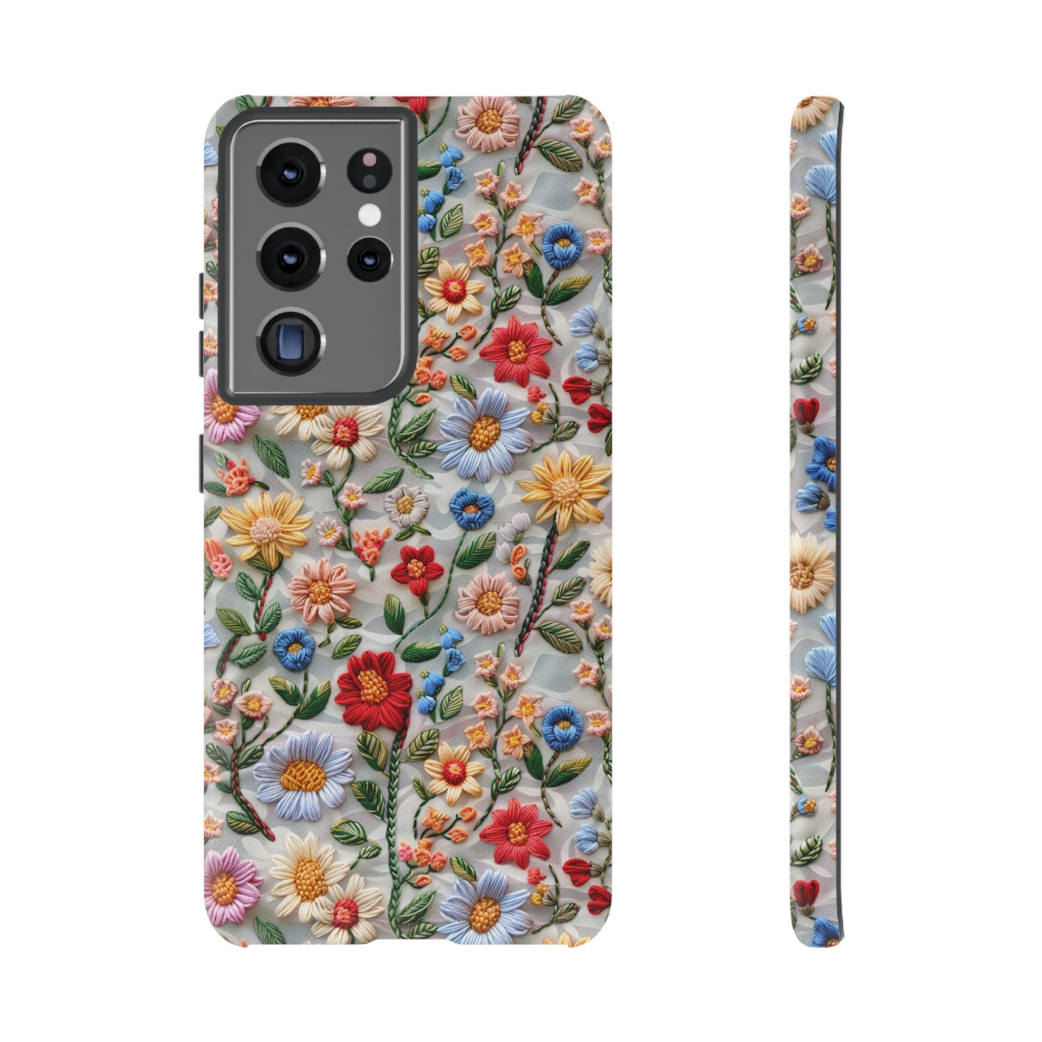 Floral Embroidered Pattern Tough Samsung Galaxy Case — Colourful Daisy & Wildflower Design