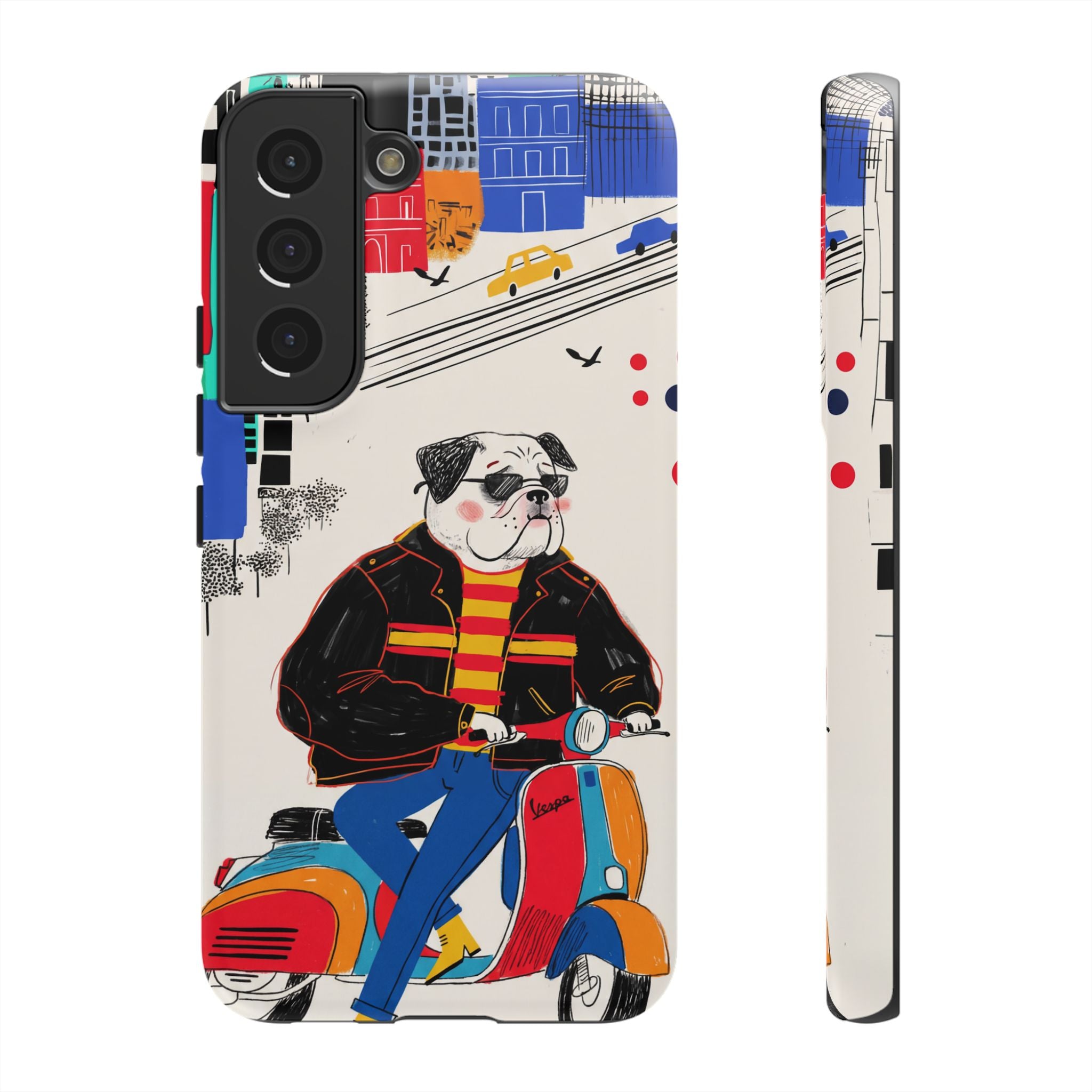 Bulldog Vespa Samsung Galaxy Phone Case | Retro Scooter Dog Protective Cover