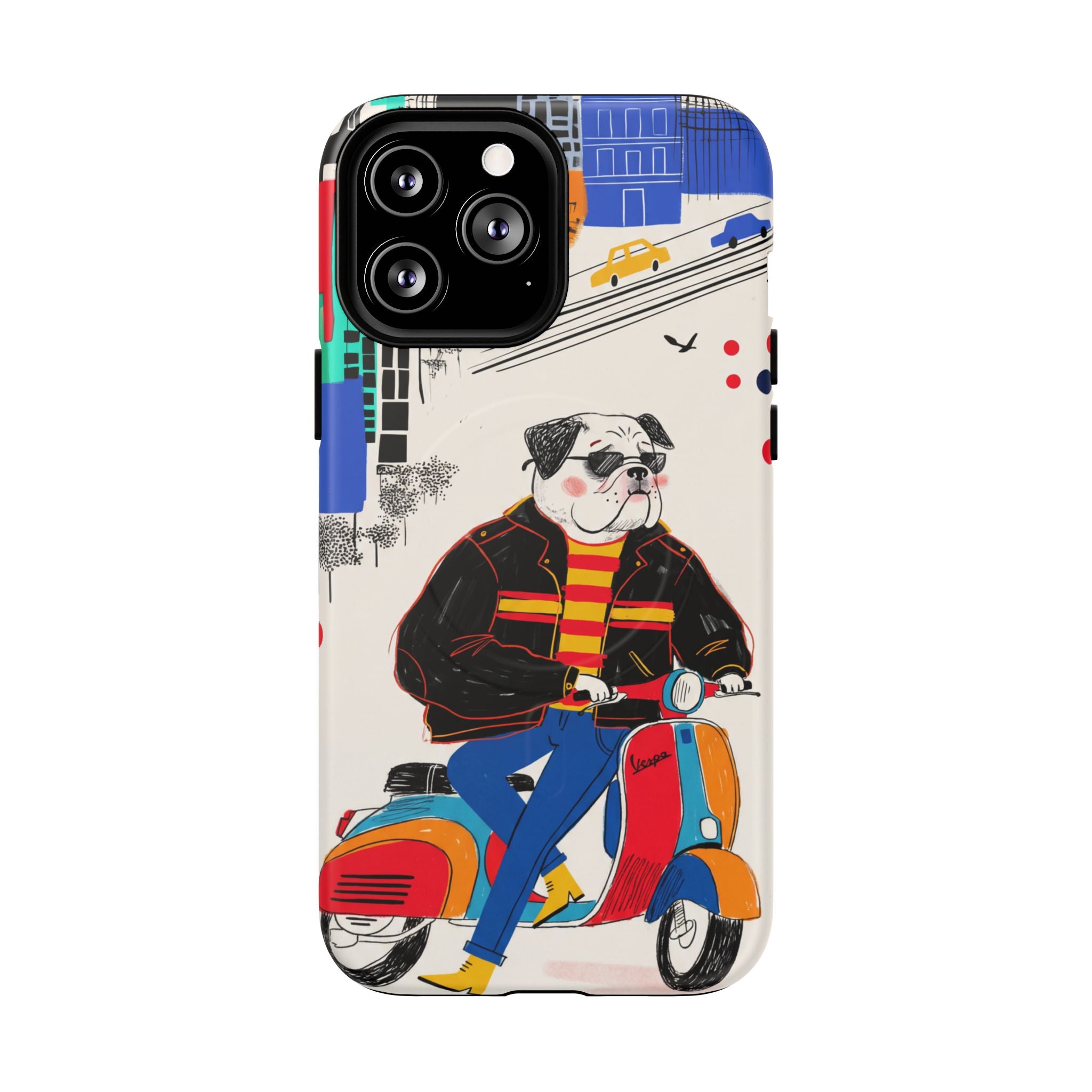 Bulldog Vespa MagSafe iPhone Case | Retro Scooter Dog Protective Cover