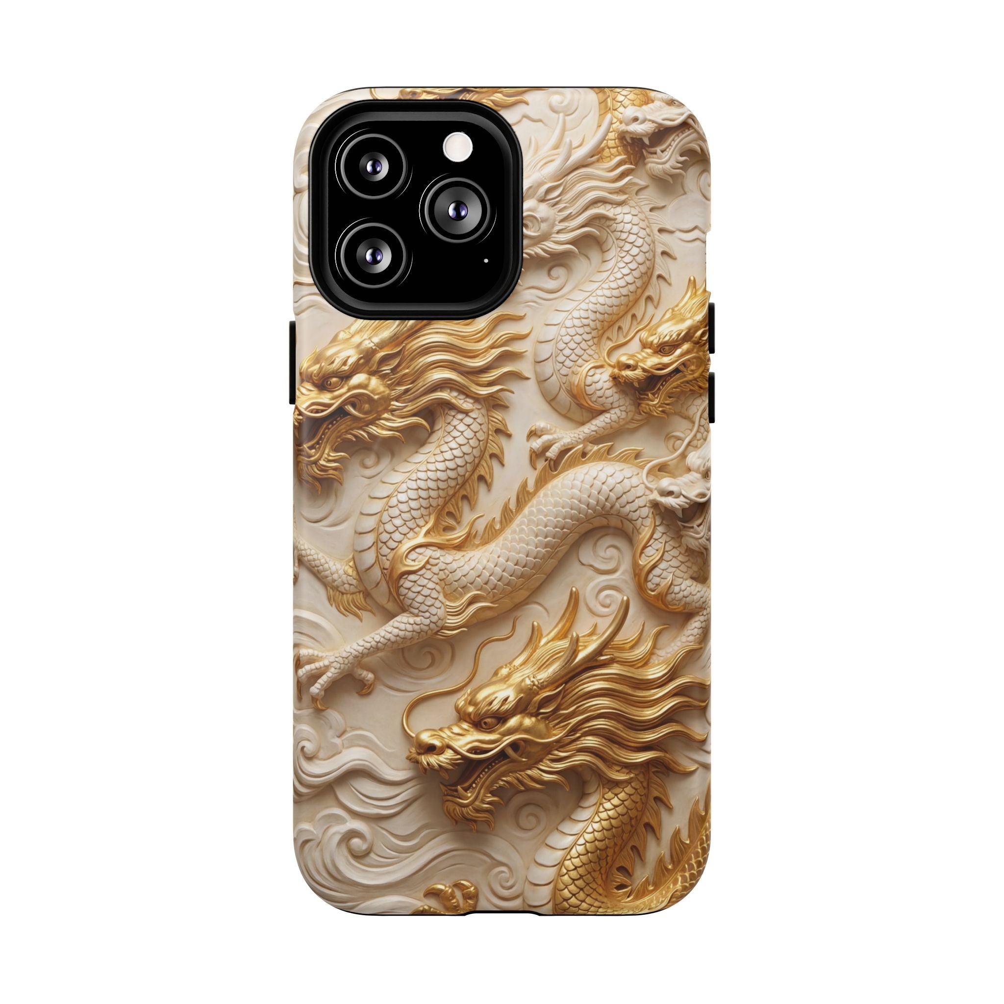 Dragon Relief Tough MagSafe Phone Case — Gold Carved Dragon Design