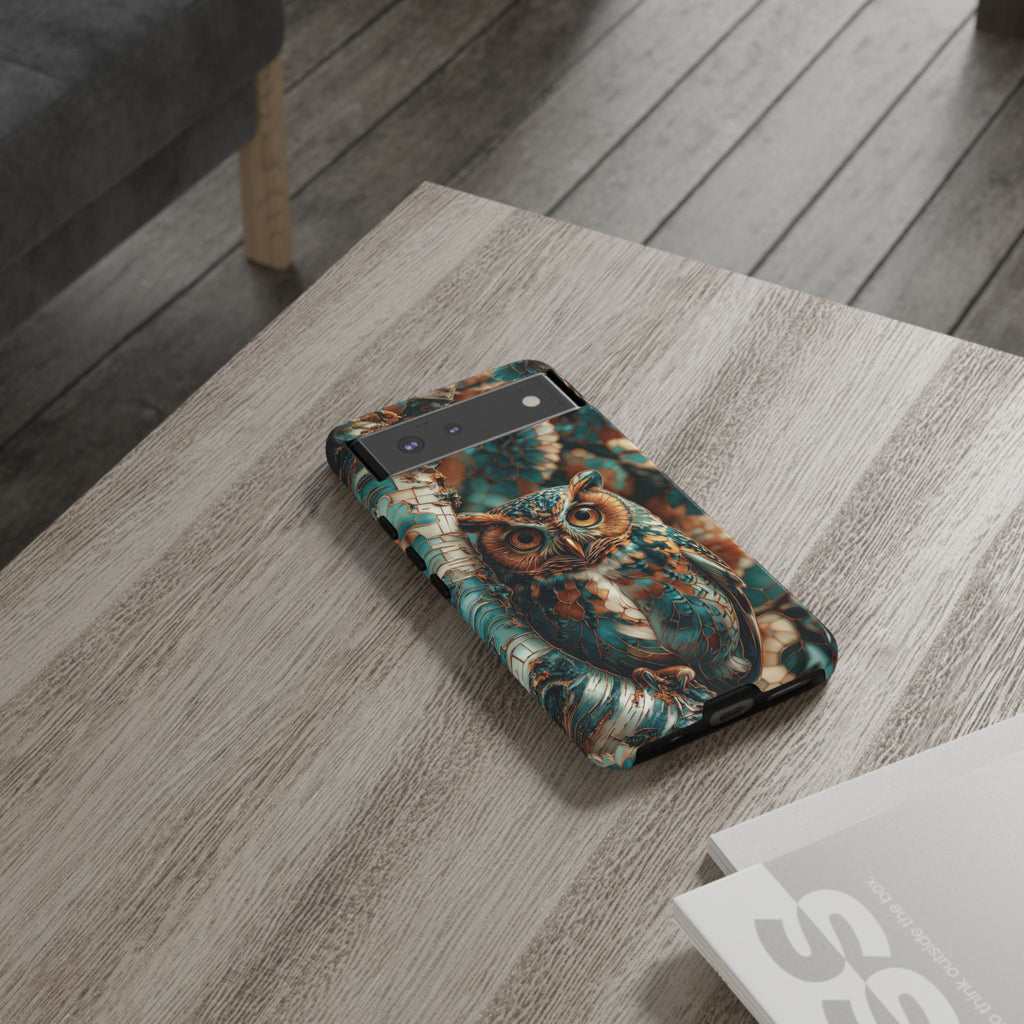 Owl Forest Tough Google Pixel Case | Teal & Brown Rustic Wildlife Protective Cover