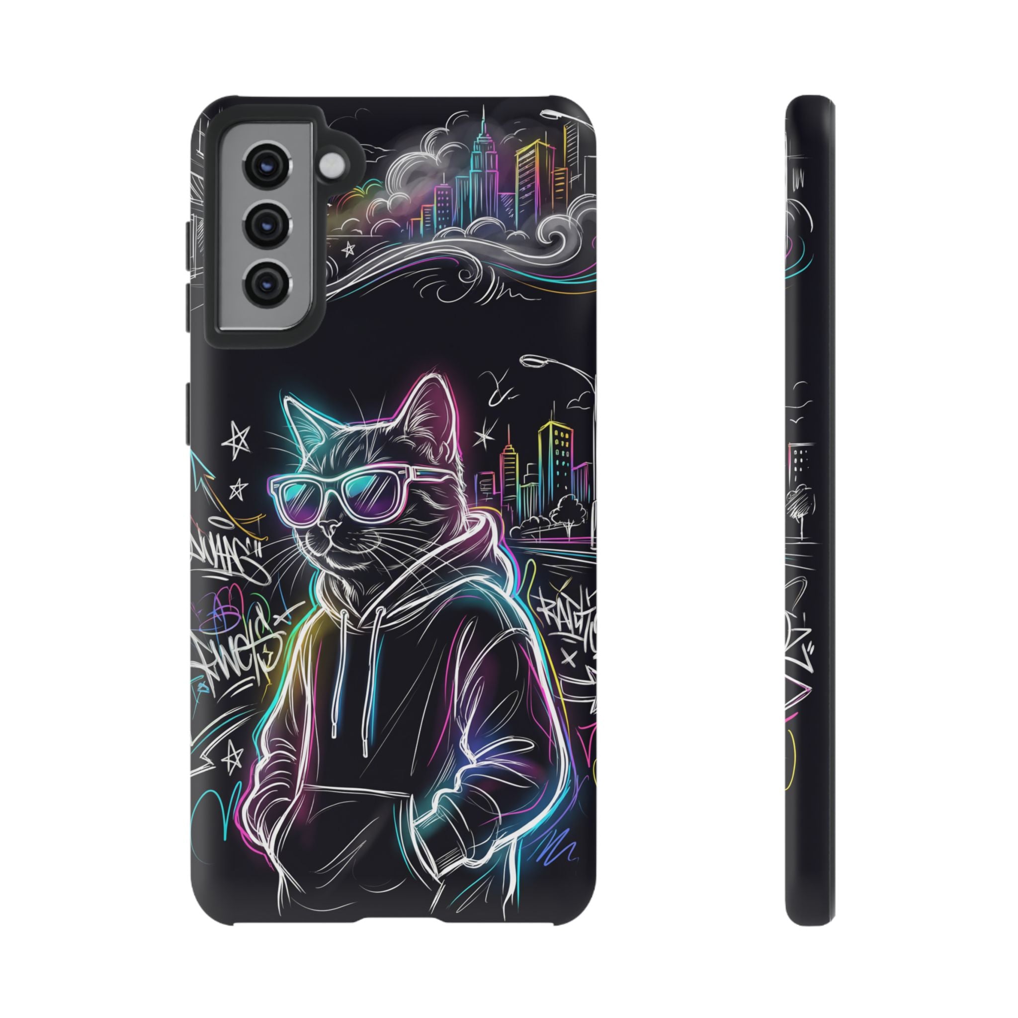 Cool Hoodie Neon Street Cat Samsung Galaxy Phone Case