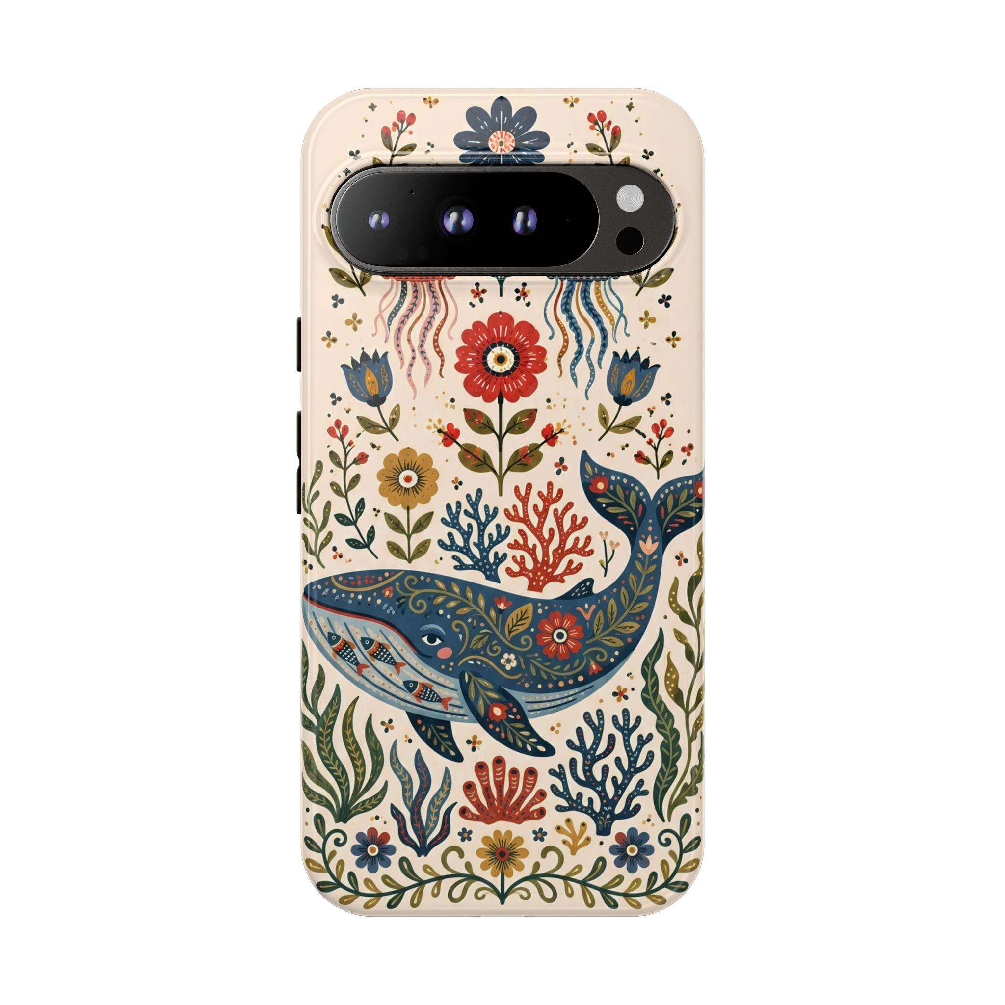 Floral Whale Google Pixel Phone Case | Boho Marine Pattern Tough Case