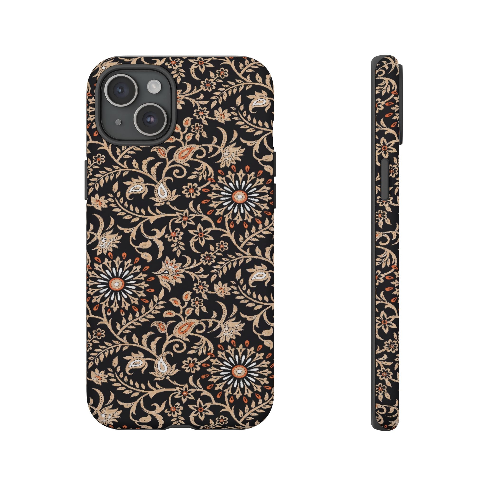 Batik Floral Black Ornate Daisies Tough iPhone Case