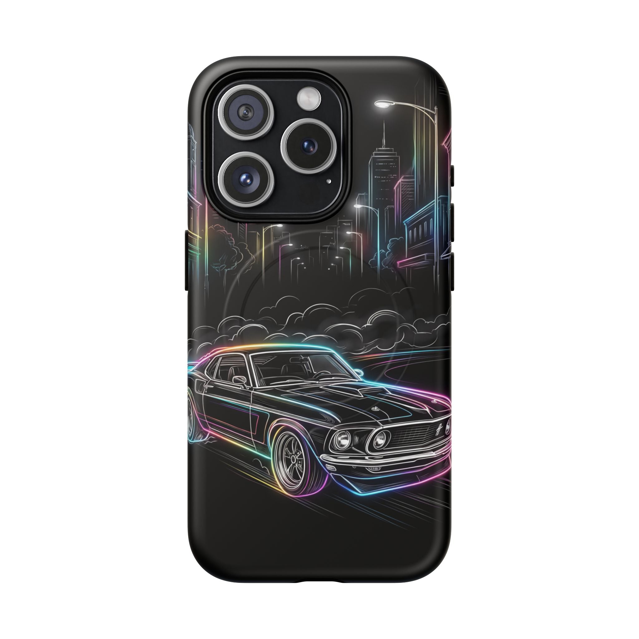 Neon Muscle Car MagSafe iPhone Case | Retro City Nightscape