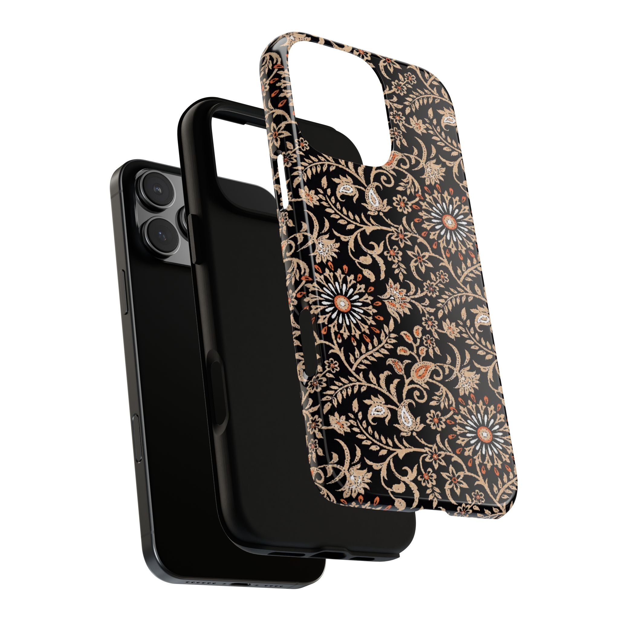 Batik Floral Black Ornate Daisies Tough iPhone Case
