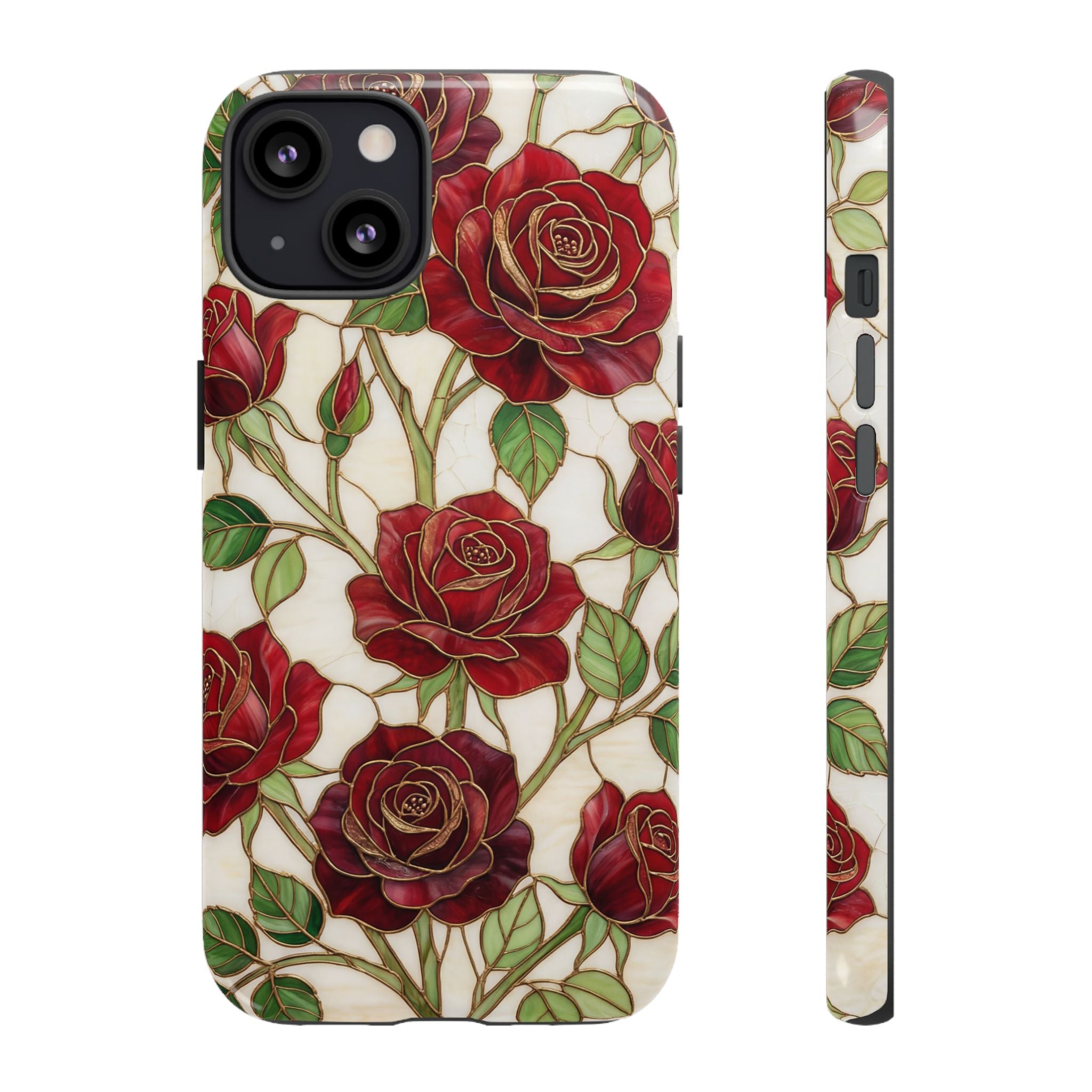 Red Rose Pattern Tough iPhone Case — Vintage Floral iPhone Protection