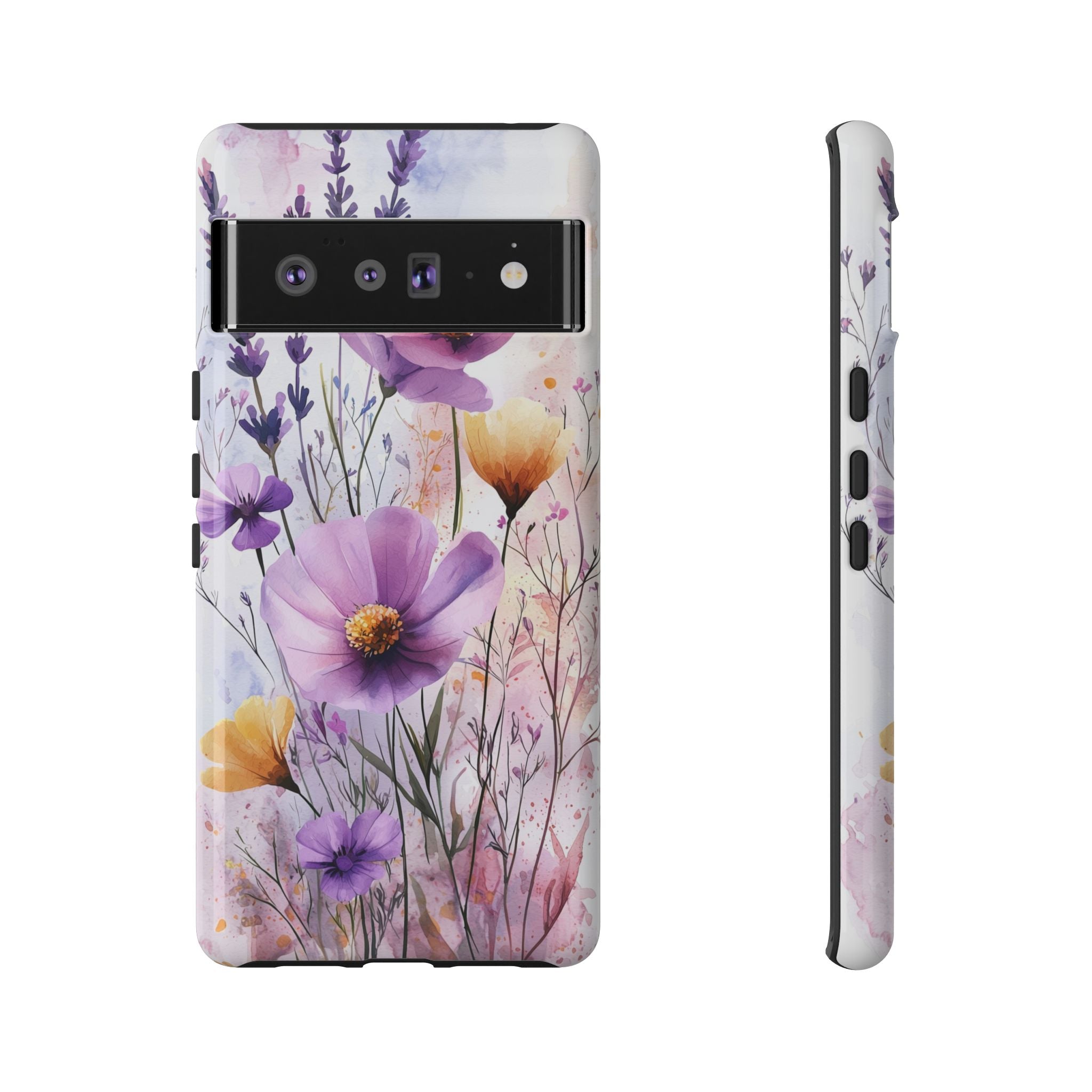 Floral Watercolour Tough Google Pixel Case | Purple & Yellow Wildflowers