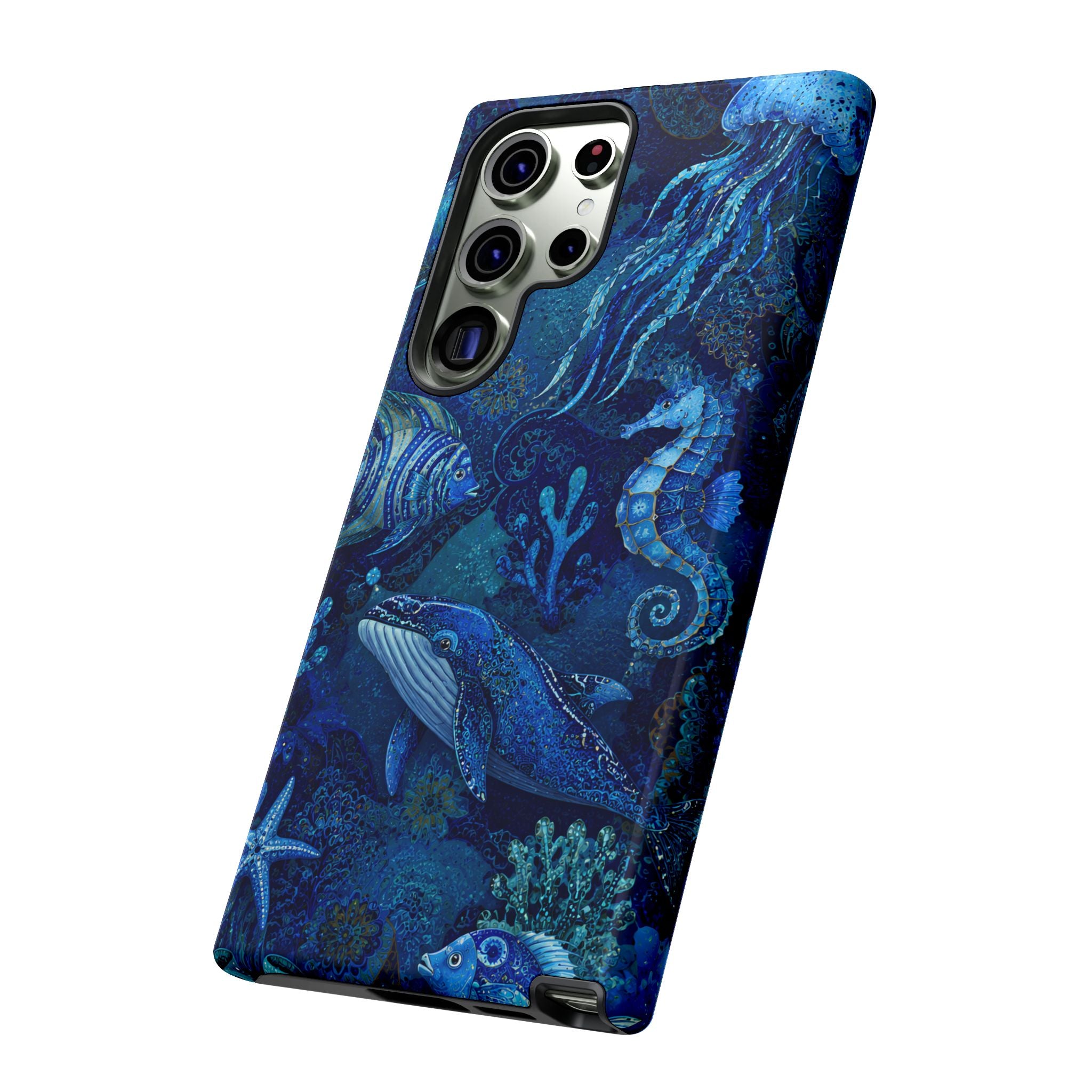 Ocean Animals Tough Samsung Galaxy Phone Case | Navy Blue Undersea Whale Cover
