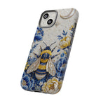 Floral Bee Tough iPhone Case | Blue & Yellow Moon Garden Design