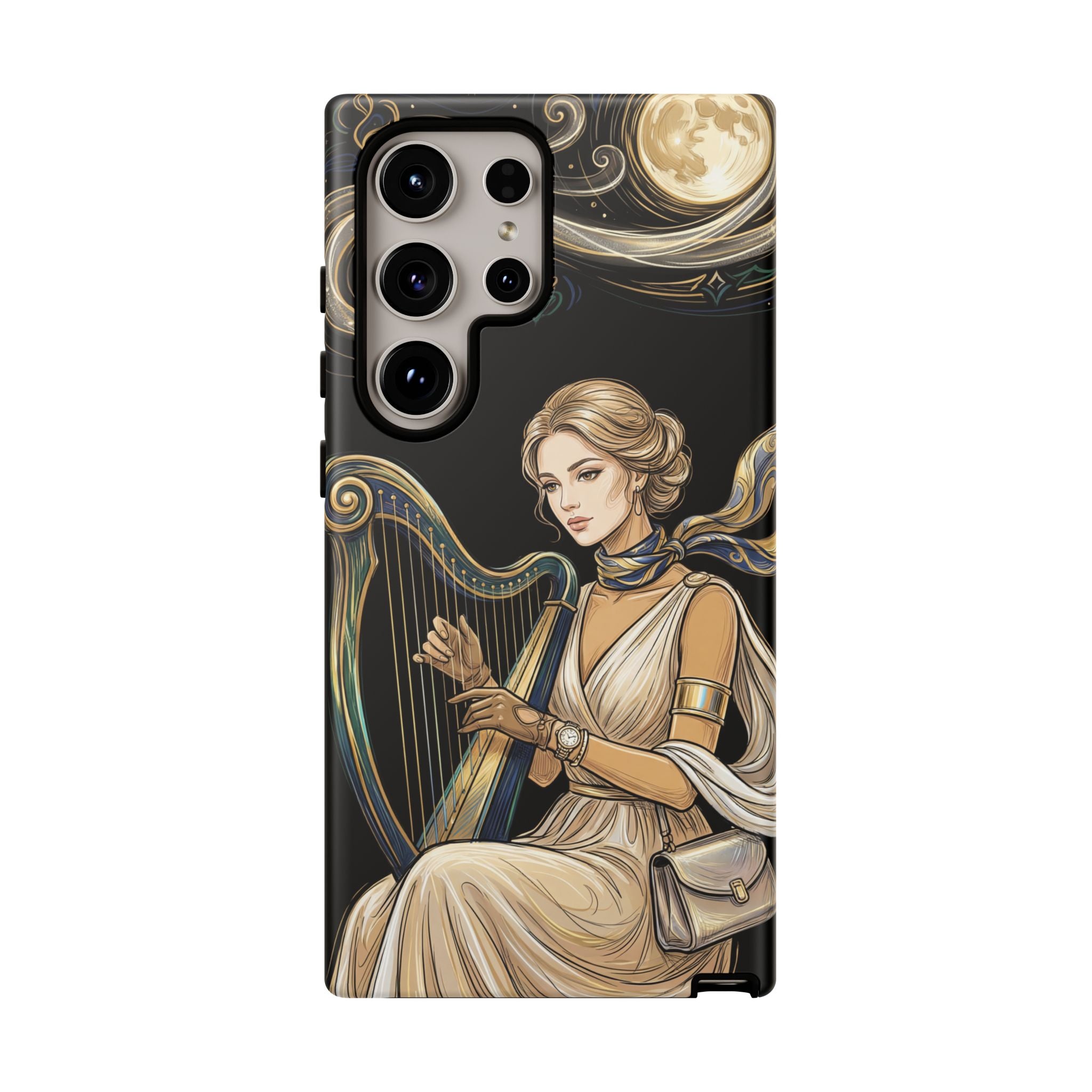 Moonlit Harp Samsung Galaxy Phone Case | Vintage Goddess Musician Art