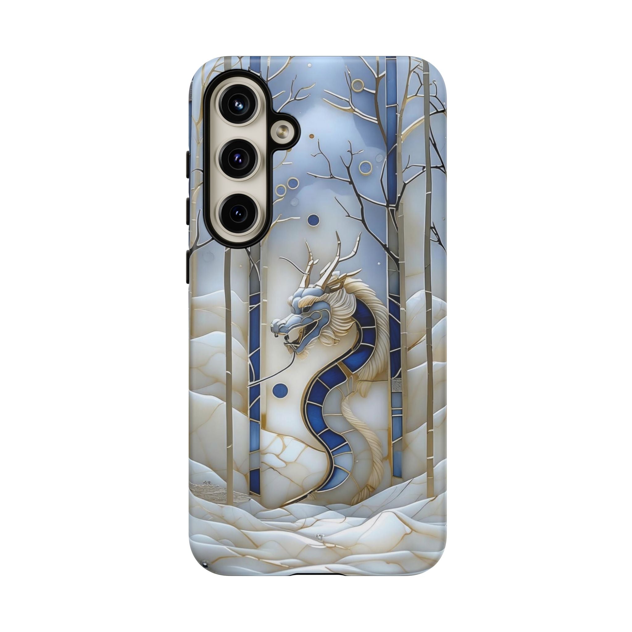Dragon Stained Glass Samsung Galaxy Case — Blue Winter Forest Protective Cover