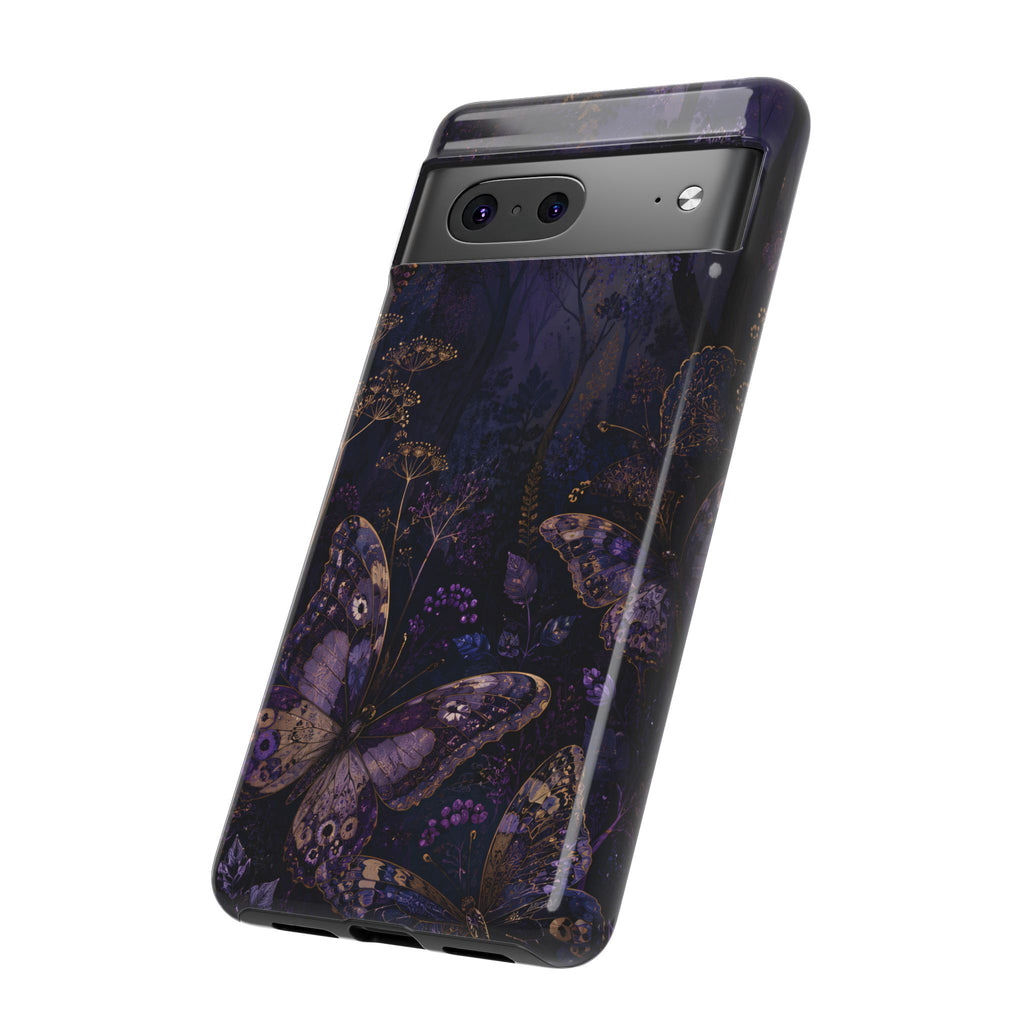 Purple Night Butterflies Google Pixel Phone Case | Moody Purple Floral Cover