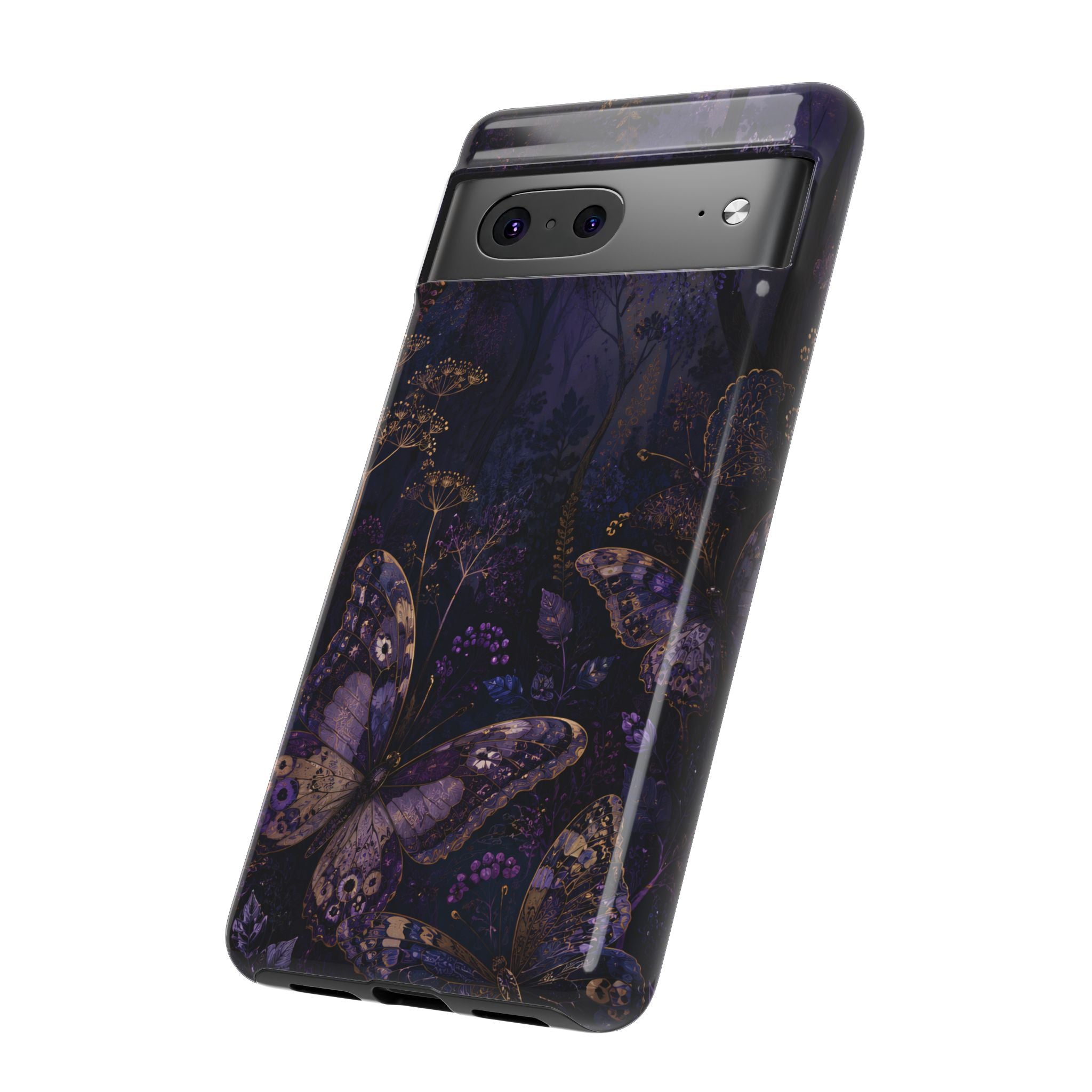 Purple Night Butterflies Google Pixel Phone Case | Moody Purple Floral Cover