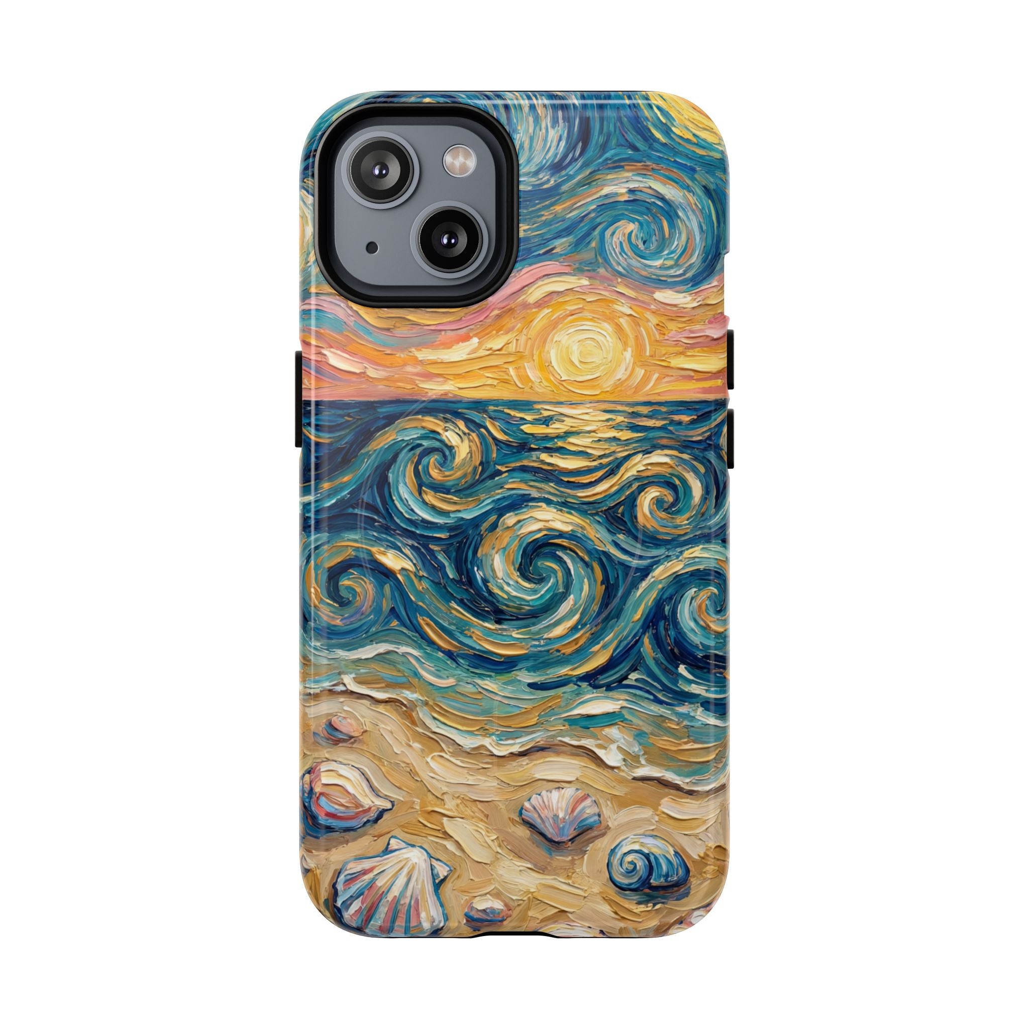 Sunset Ocean Waves MagSafe iPhone Case — Van Gogh‑Style Beach Waves with Shells