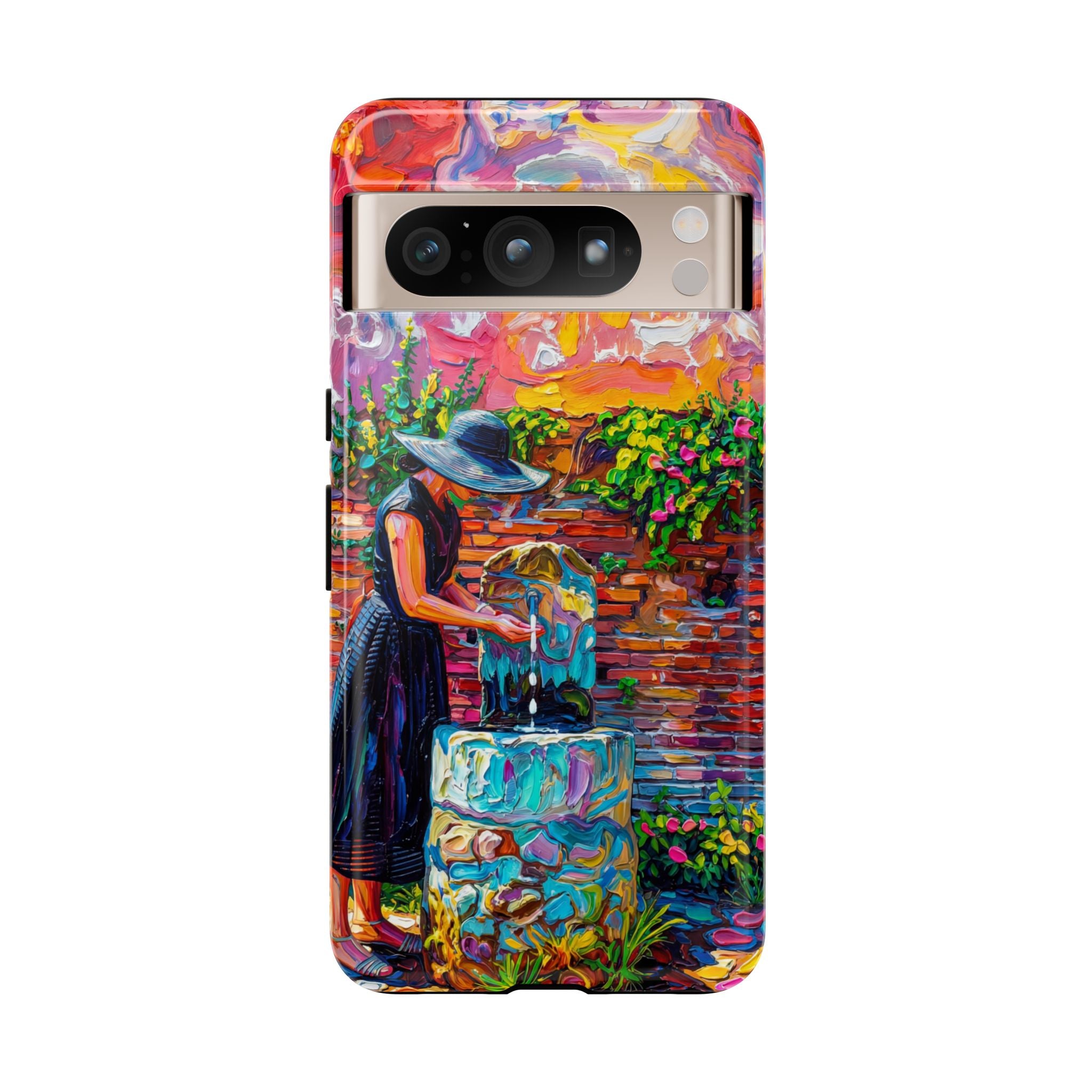 Artistic Garden Google Pixel Case | Woman at Well Colourful Impressionist Design
