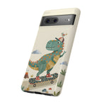 Cute Skateboarding Dinosaur Tough Google Pixel Phone Case | Vintage Kid Aesthetic T Rex Cover