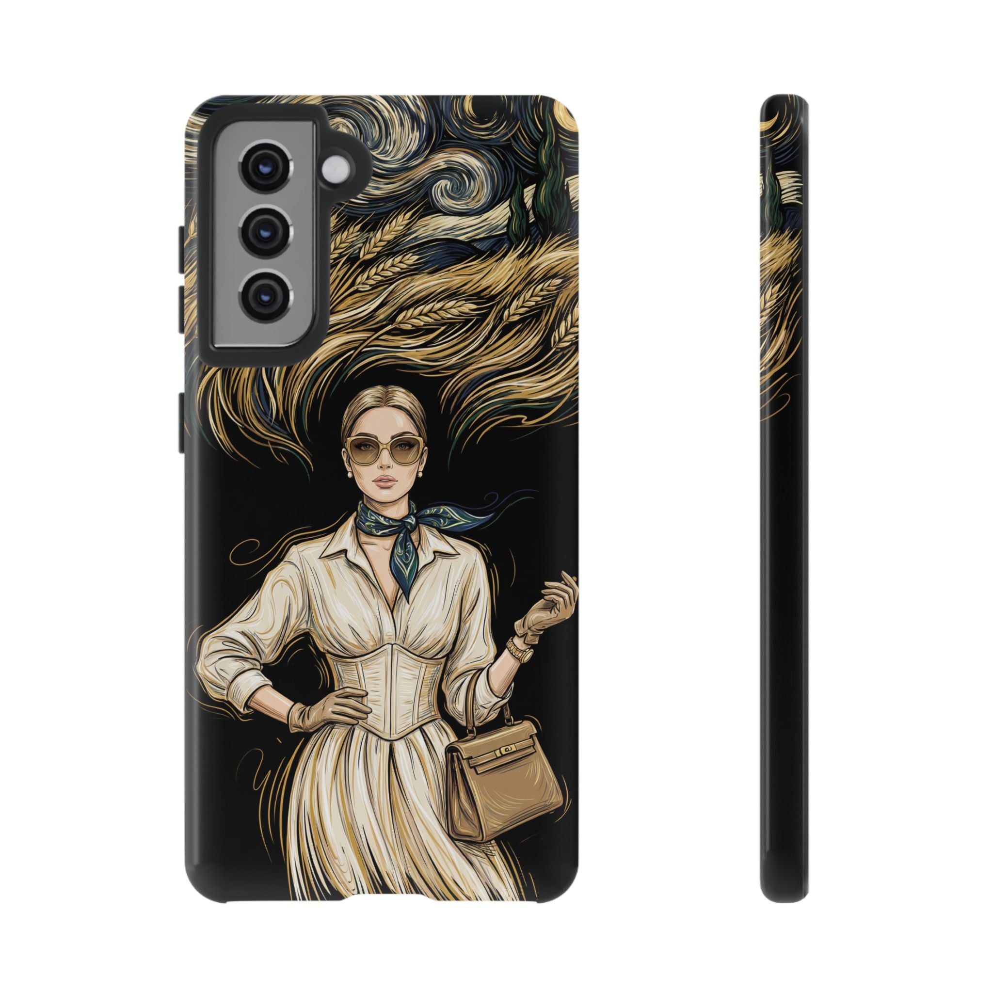 Vintage Elegance Samsung Galaxy Phone Case | Retro Woman with Flowing Golden Hair