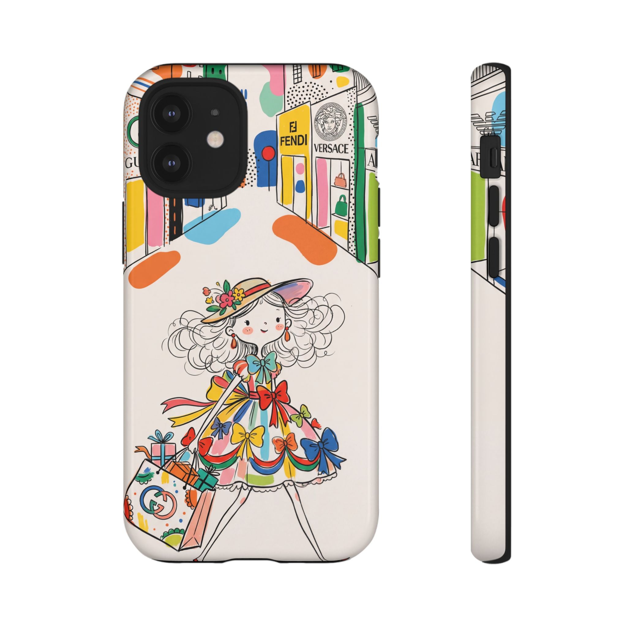 Cute Fashion Girl iPhone Case | Colourful Shopping Street Design