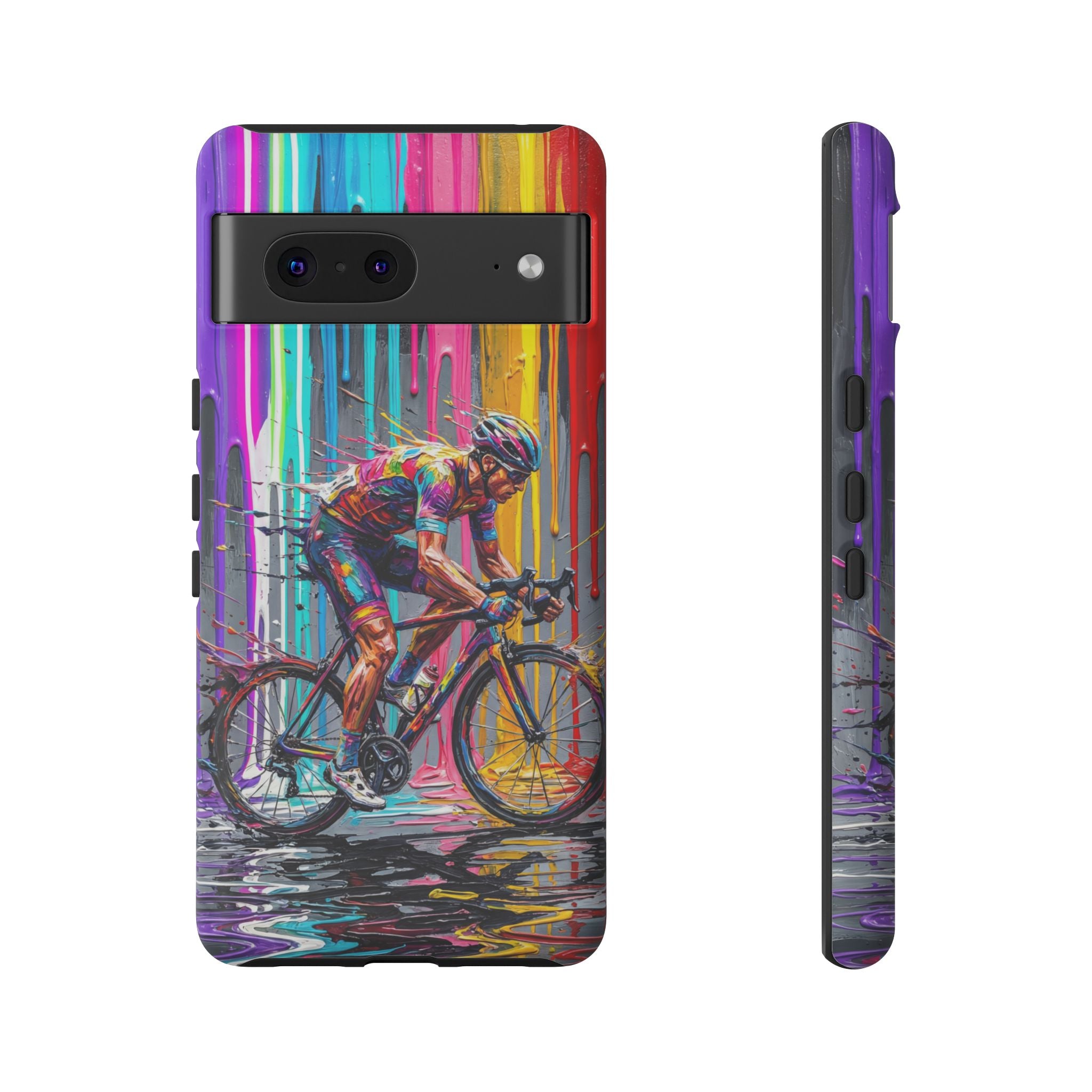 Cyclist Art Google Pixel Phone Case | Colourful Drip Painting Tough Cases