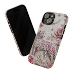Cover iPhone "Luna Leopardata Floreale" | Custodia Protettiva Botanica Vintage Rosa