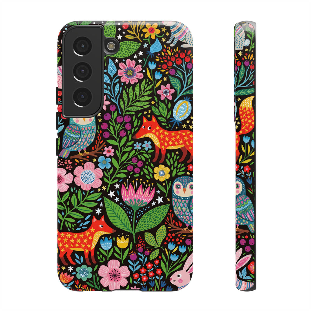 Floral Woodland Samsung Galaxy Phone Case | Colourful Fox & Owl Protective Cover