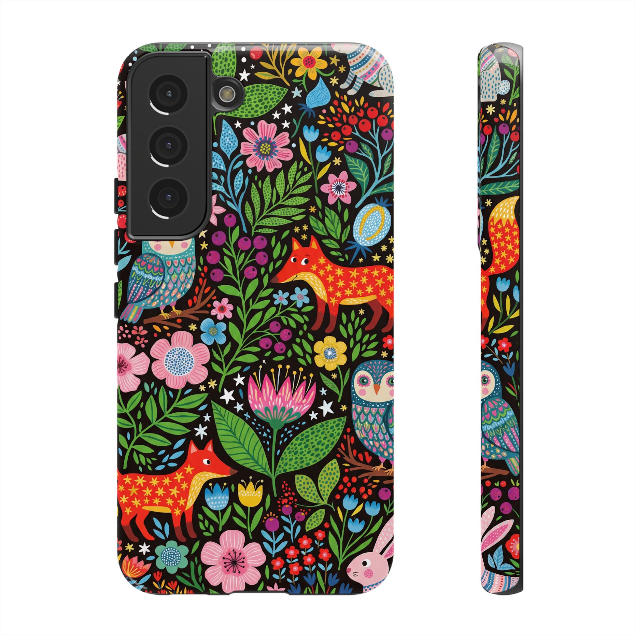 Floral Woodland Samsung Galaxy Phone Case | Colourful Fox & Owl Protective Cover