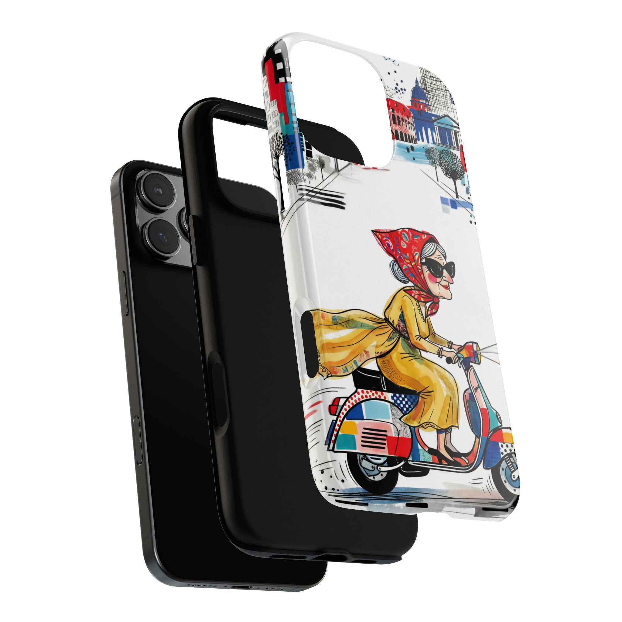 Vintage Vespa Granny iPhone Case | Retro Scooter Travel iPhone Cover