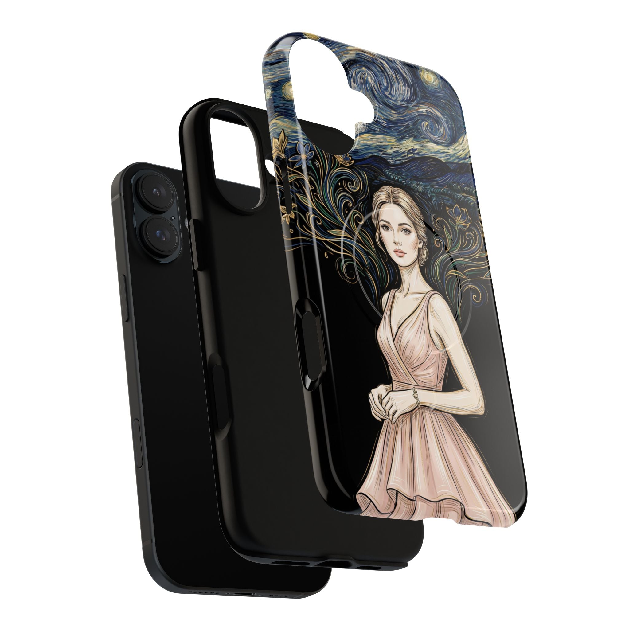 Art Nouveau Starry Night MagSafe iPhone Case | Elegant Woman Illustration Tough Case