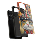 Cat in Colourful Top Hat Samsung Galaxy Case — Whimsical Cat Art iPhone Case