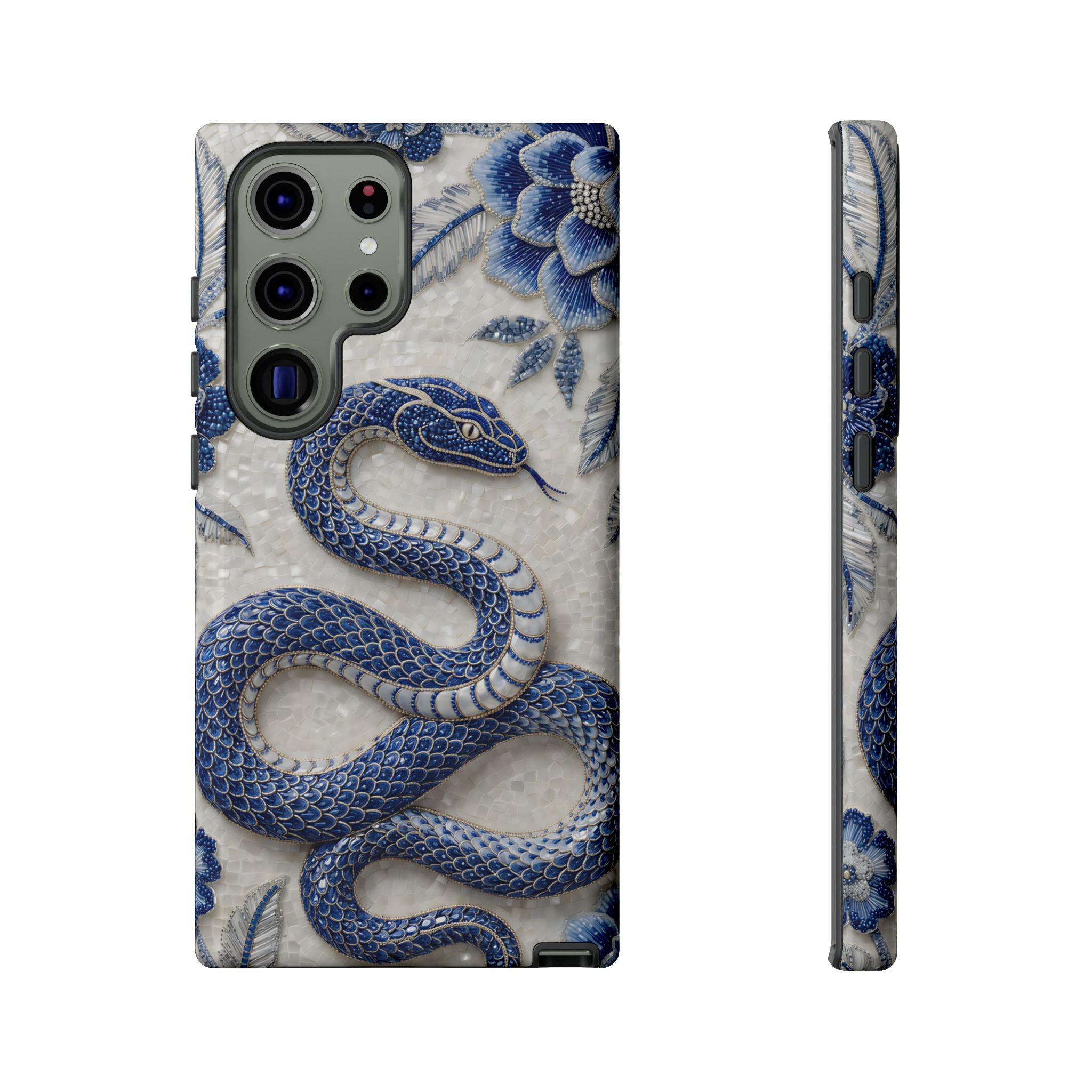 Asian Zodiac Snake Samsung Galaxy Phone Case | Blue & White Porcelain Slim Shockproof Case | Year of the Snake