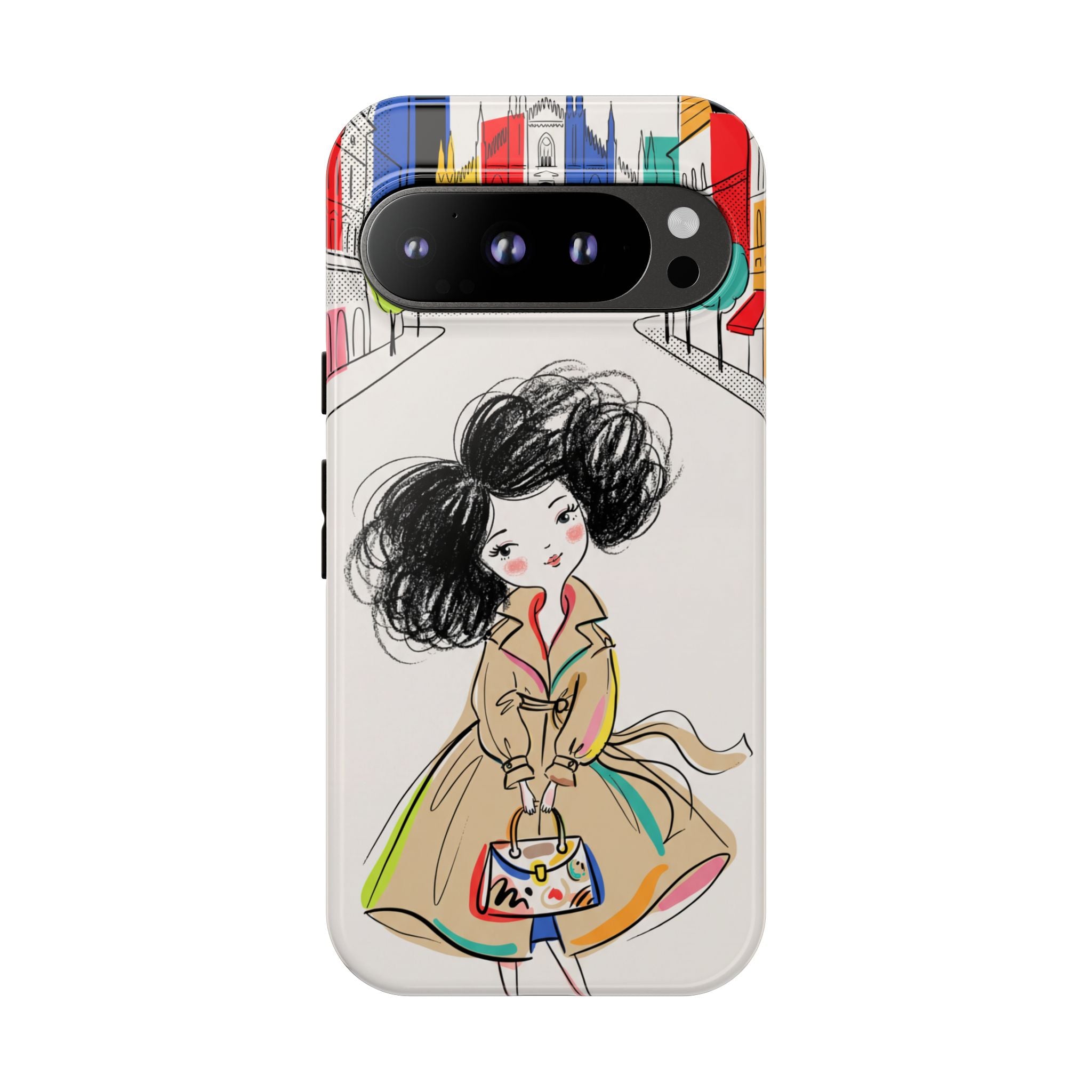 Illustrated Trench Coat Fashion Chic City Girl Google Pixel Phone Case