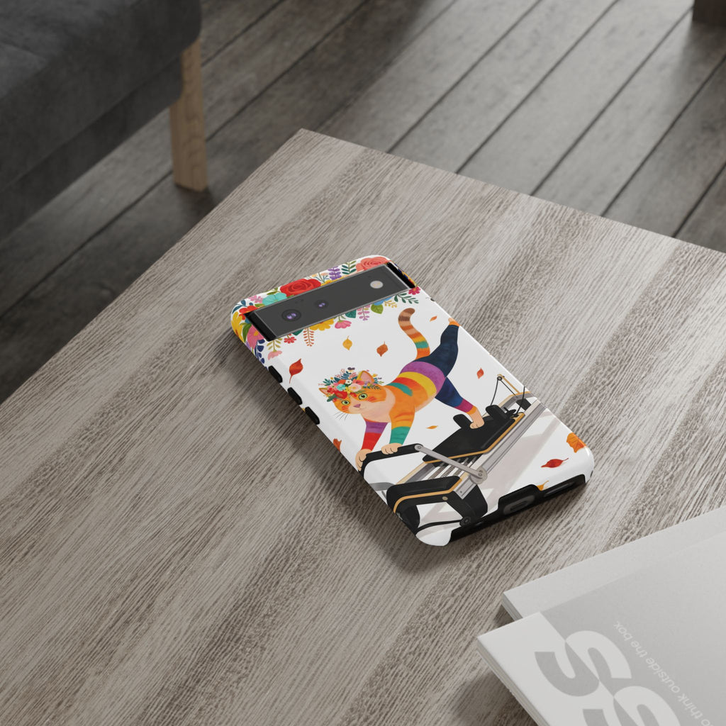 Custodia per telefono Google Pixel Cat Pilates | Gatto floreale arcobaleno sul Reformer