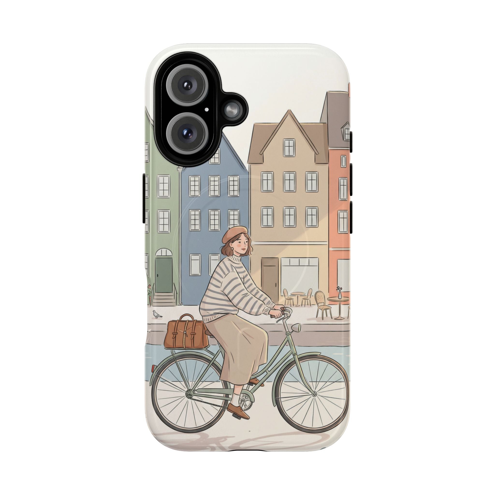 City Bike MagSafe iPhone Case | Cozy European Street Illustration Tough Cases