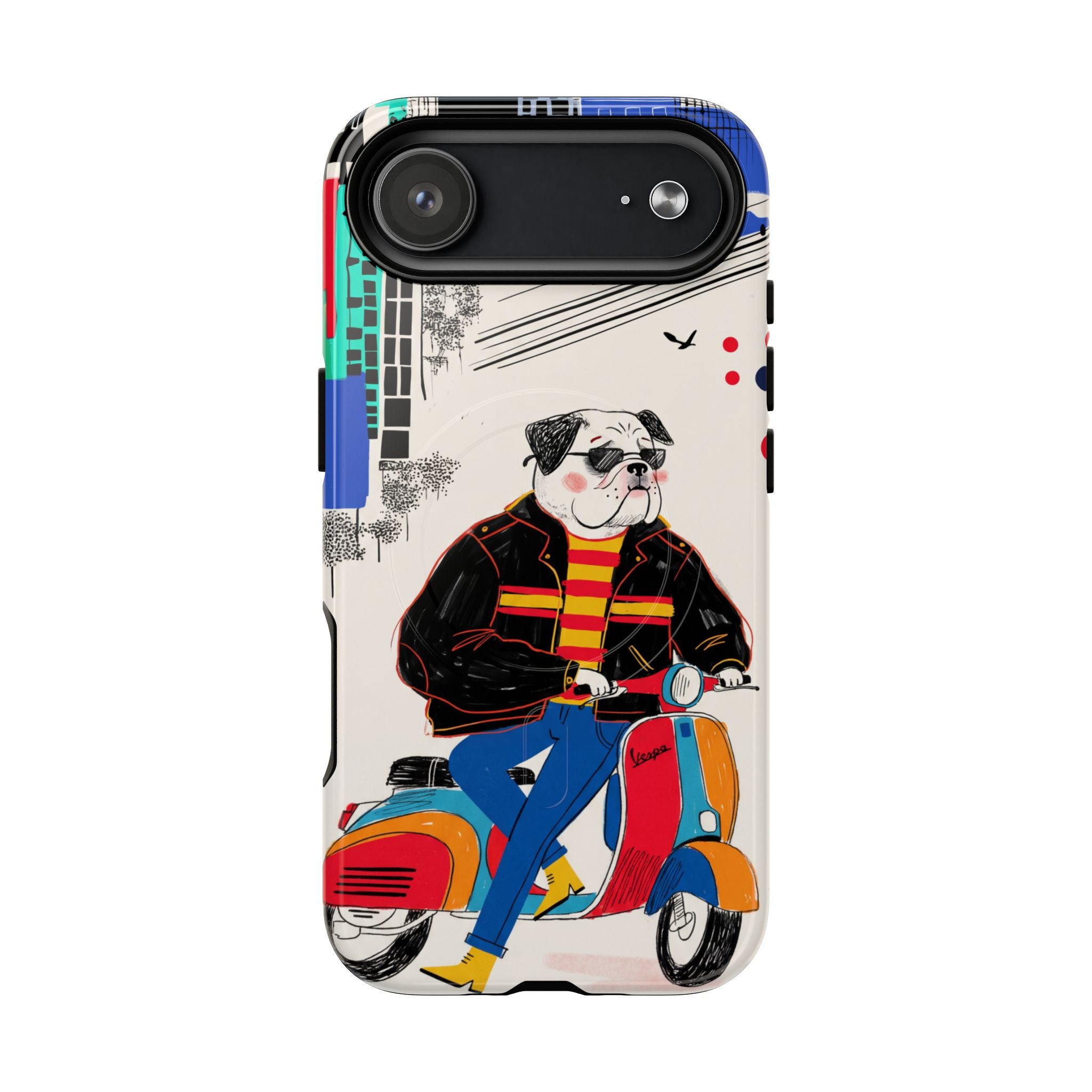 Bulldog Vespa MagSafe iPhone Case | Retro Scooter Dog Protective Cover