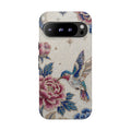Custodia protettiva rigida per Google Pixel con Colibrì e Fiori | Cover vintage con peonie