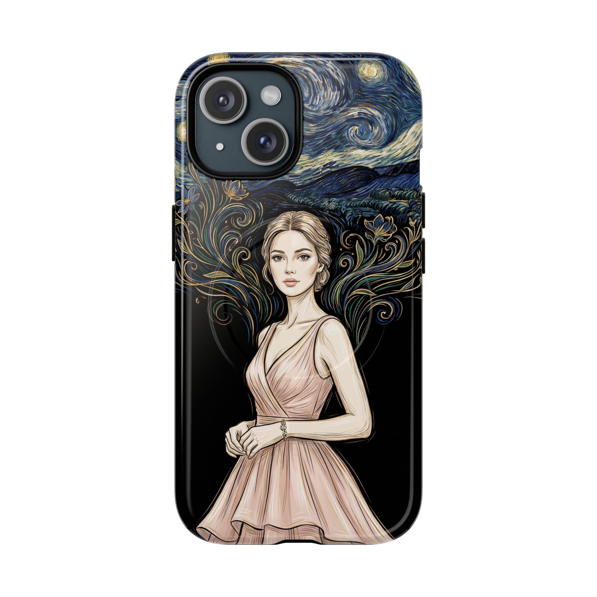 Art Nouveau Starry Night MagSafe iPhone Case | Elegant Woman Illustration Tough Case